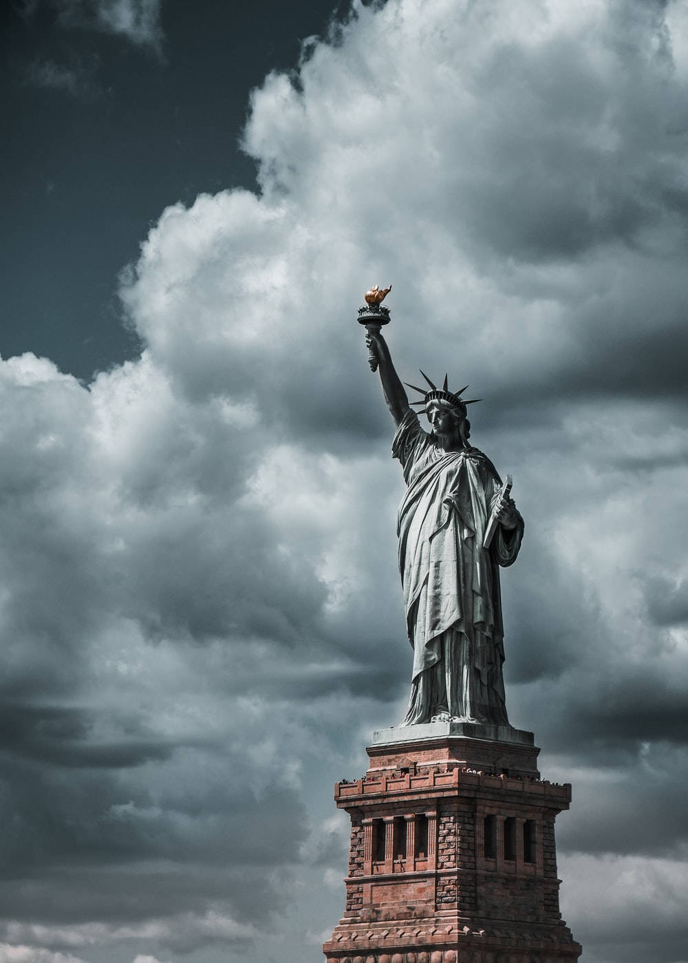 Statue Of Liberty, copper, cloudy sky, HD Phone Wallpaper