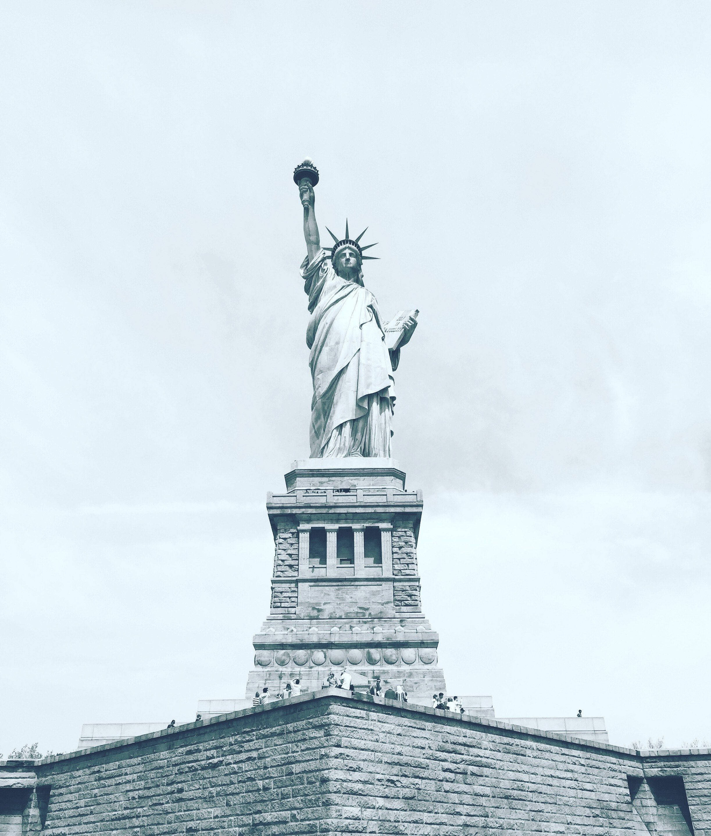 Statue Of Liberty, monochromatic, cloudy sky, 2K Phone Wallpaper