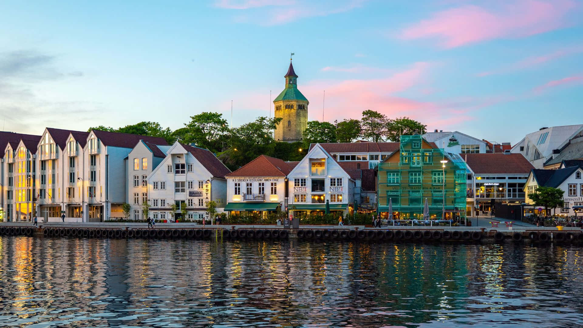 Stavanger, waterfront, dusk, Full HD Desktop Wallpaper