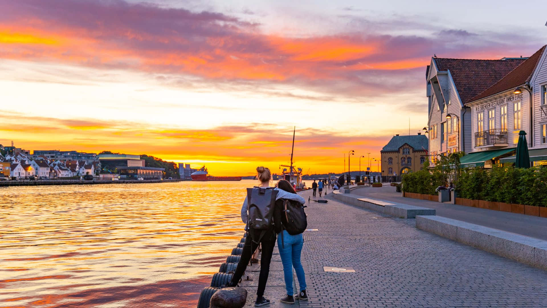 Stavanger, waterfront, sunset, Full HD Desktop Wallpaper