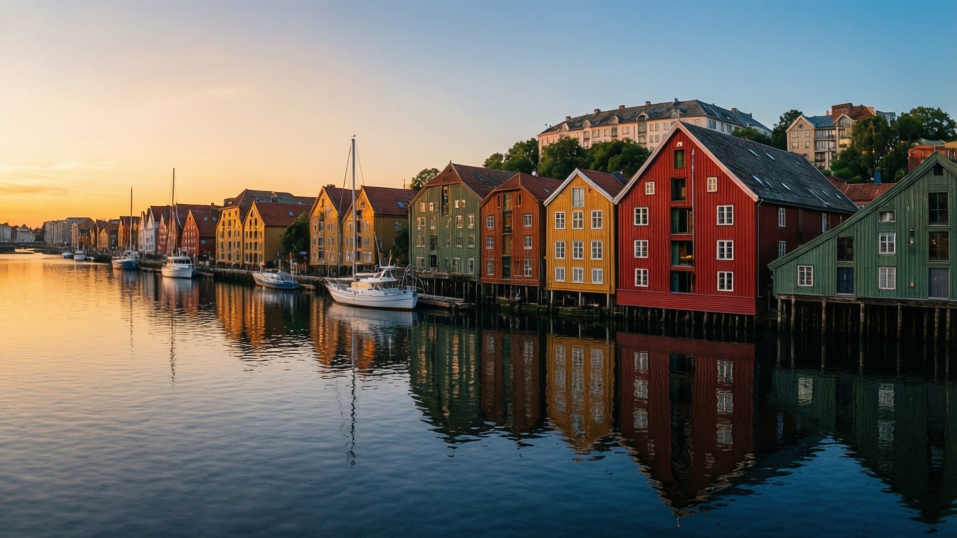 Stavanger, harbor, sunset, Full HD Desktop Wallpaper