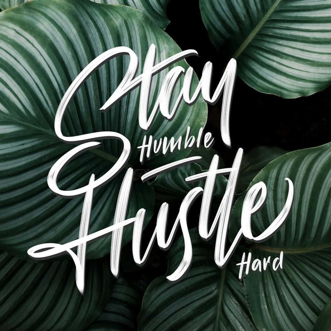 Stay Humble, white brush script, dark green tropical leaves, SD Desktop Wallpaper