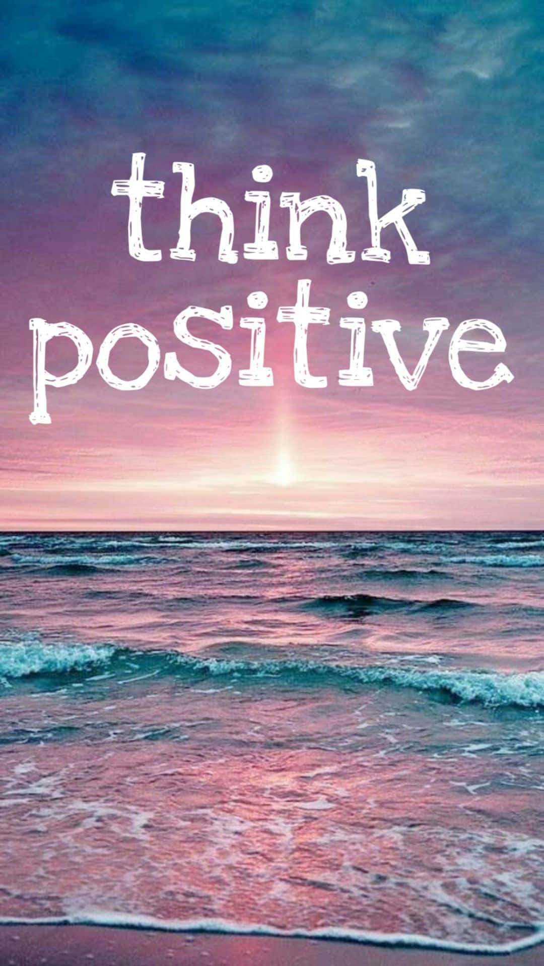Sunset, ocean waves, think positive, HD Phone Wallpaper