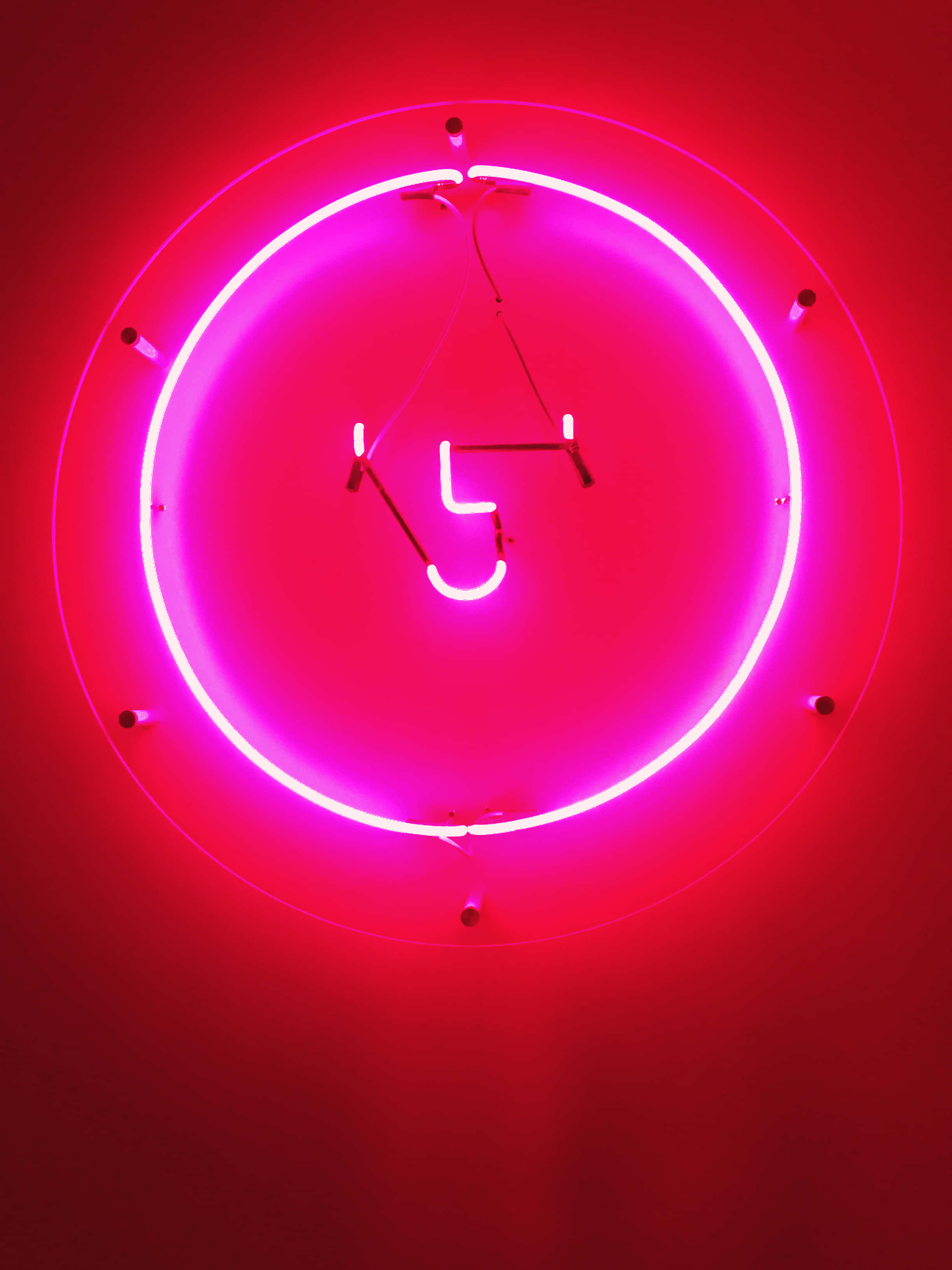 pink neon sign, number five, circular frame, 2K Phone Wallpaper