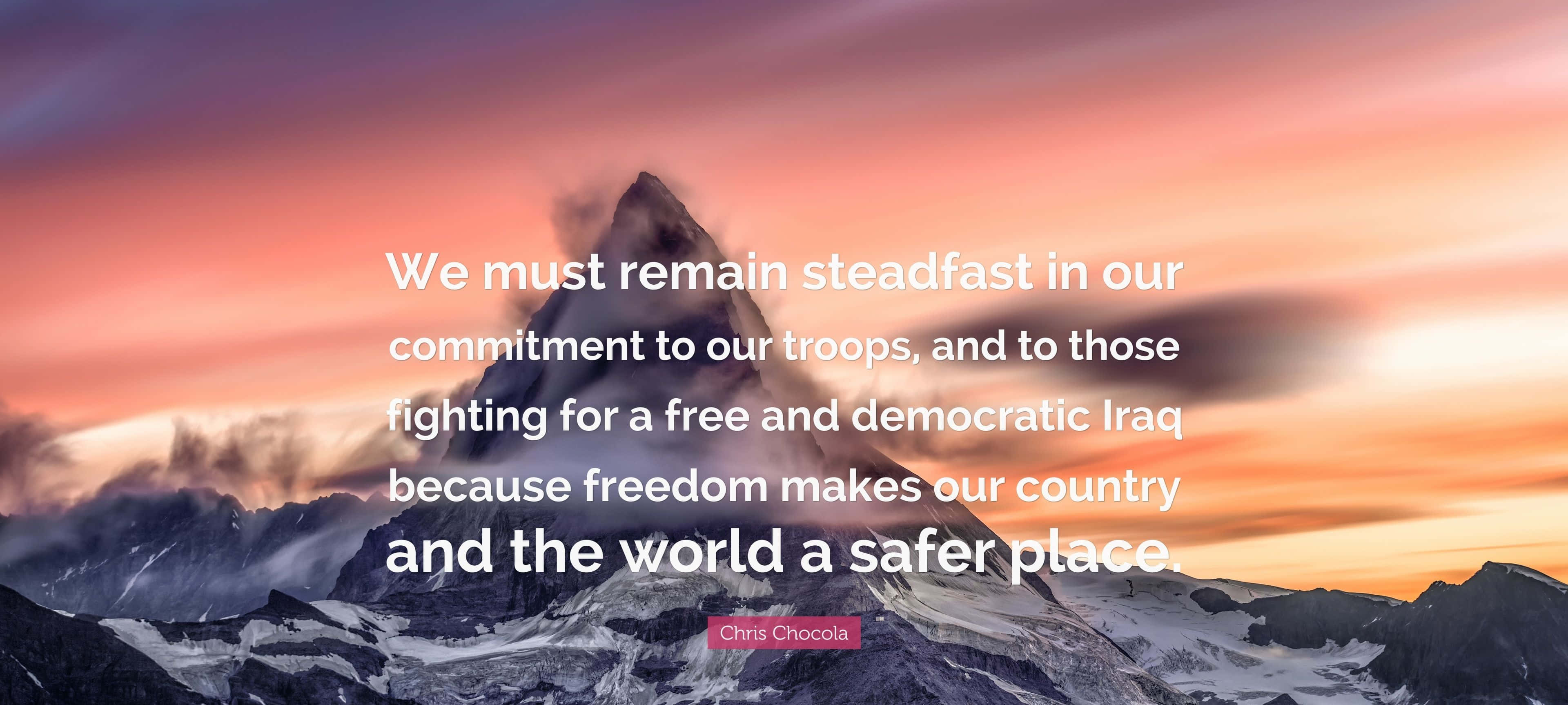 Steadfast Commitment Quote, mountain peak, pink and orange sunset sky, 4K Desktop Wallpaper