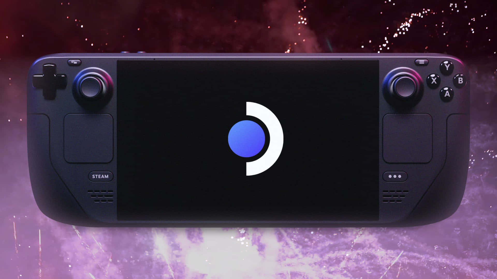 Steam Deck, black, cosmic purple and red nebula, Full HD Desktop Wallpaper