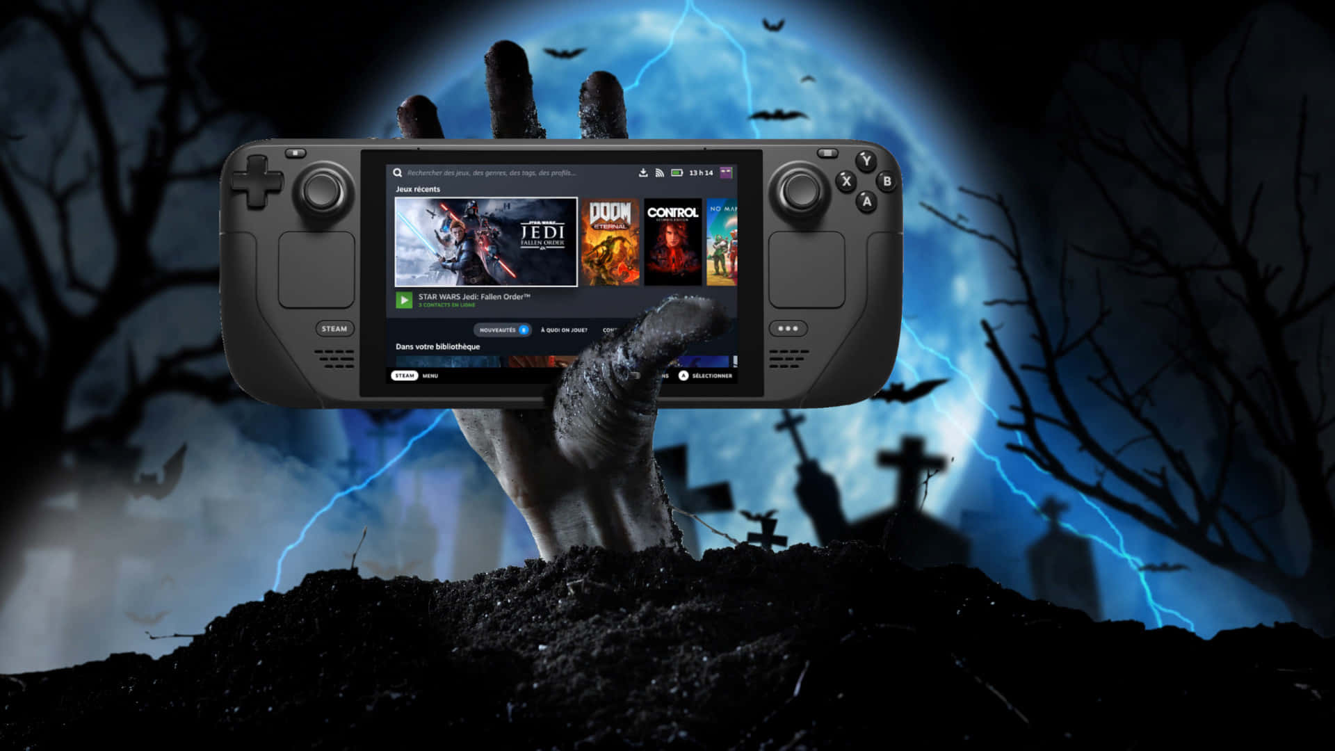 Steam Deck, zombie hand, grave, Full HD Desktop Wallpaper