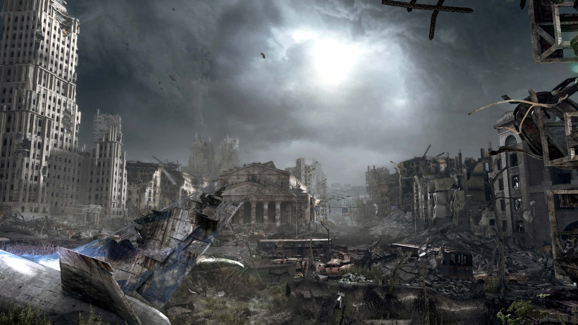 Steam, post-apocalyptic cityscape, ruined skyscrapers, Full HD Desktop Wallpaper