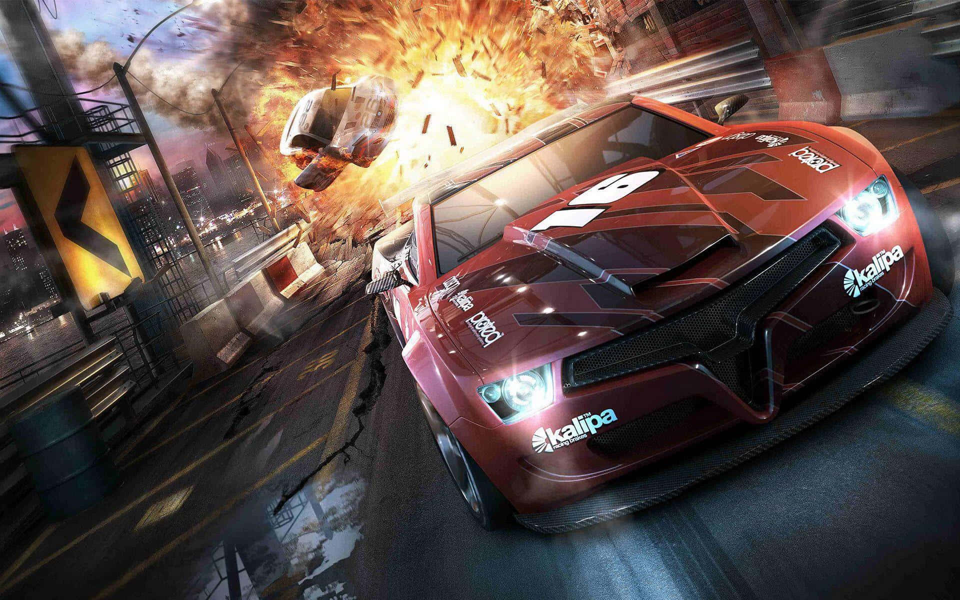 Steam Games, red race car, city street, Full HD Desktop Wallpaper