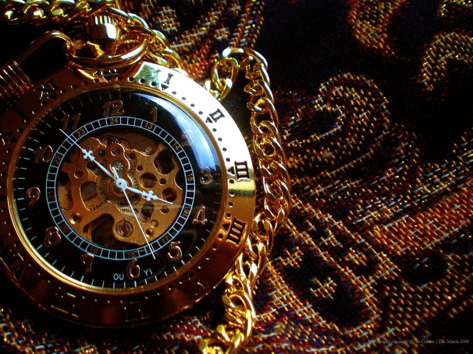 steampunk, gold necklace watch, pocket watch, HD Desktop Wallpaper