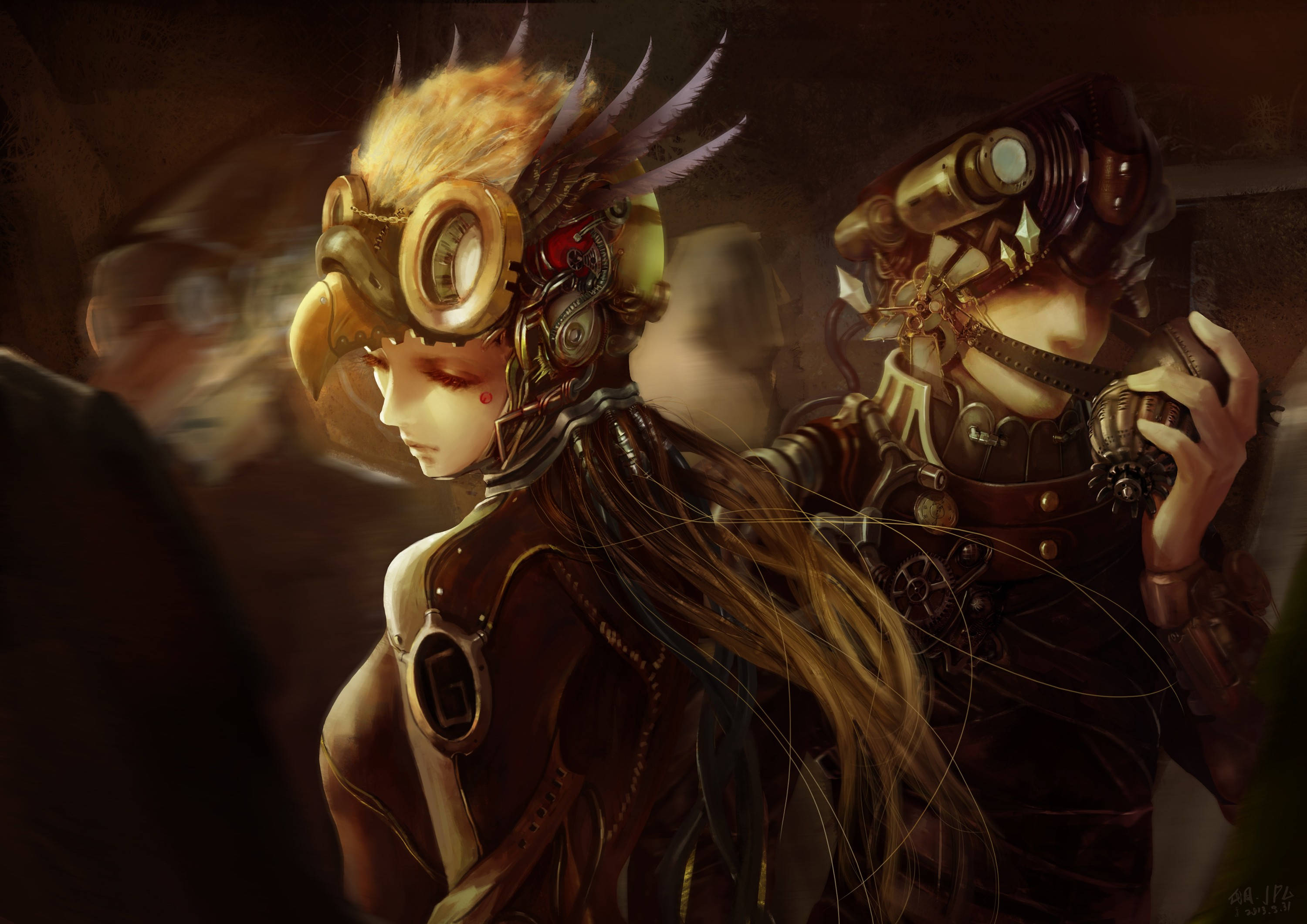 steampunk, goggles, mechanical wings, 2K Desktop Wallpaper