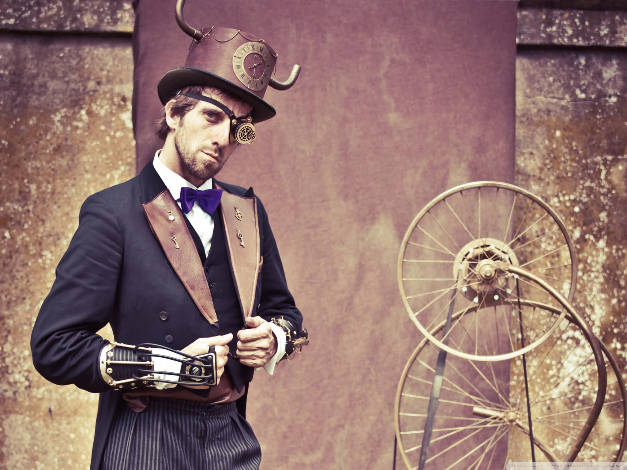 steampunk, horned hat, goggles, Full HD Desktop Wallpaper