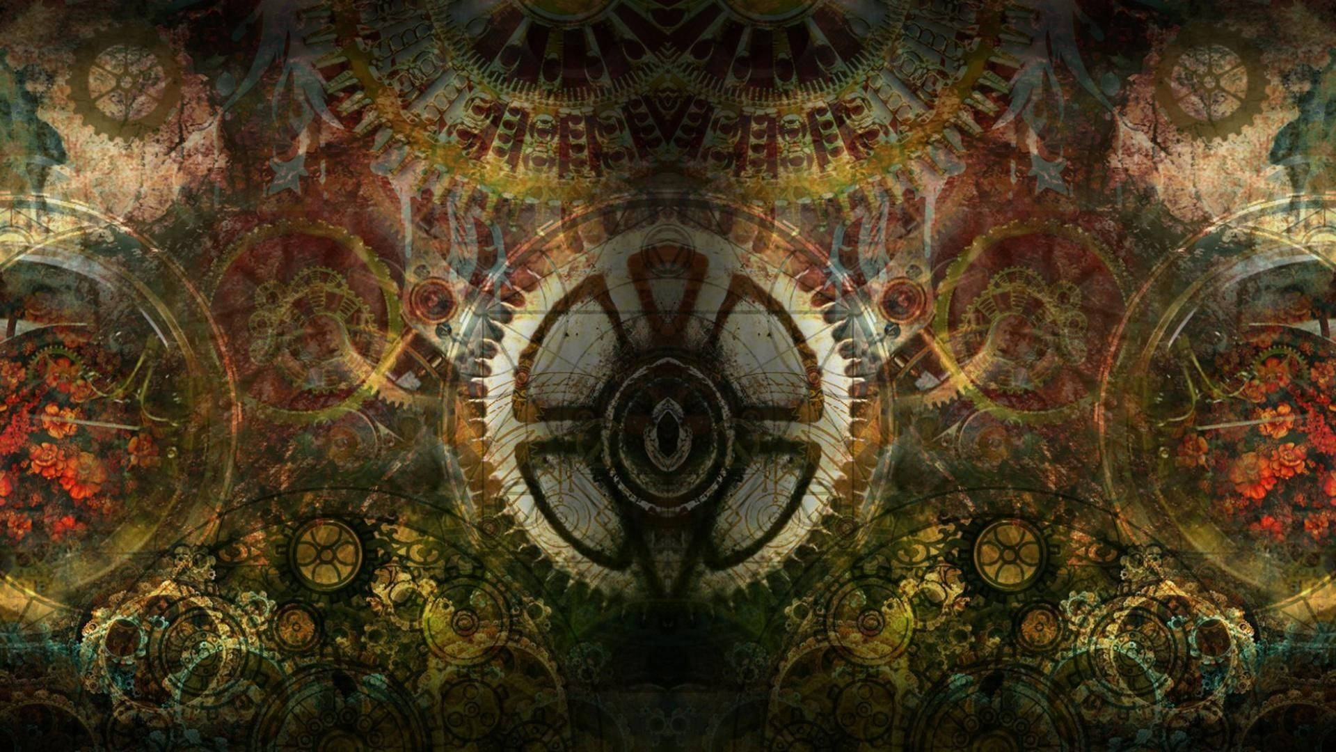 steampunk, gears, floral patterns, Full HD Desktop Wallpaper