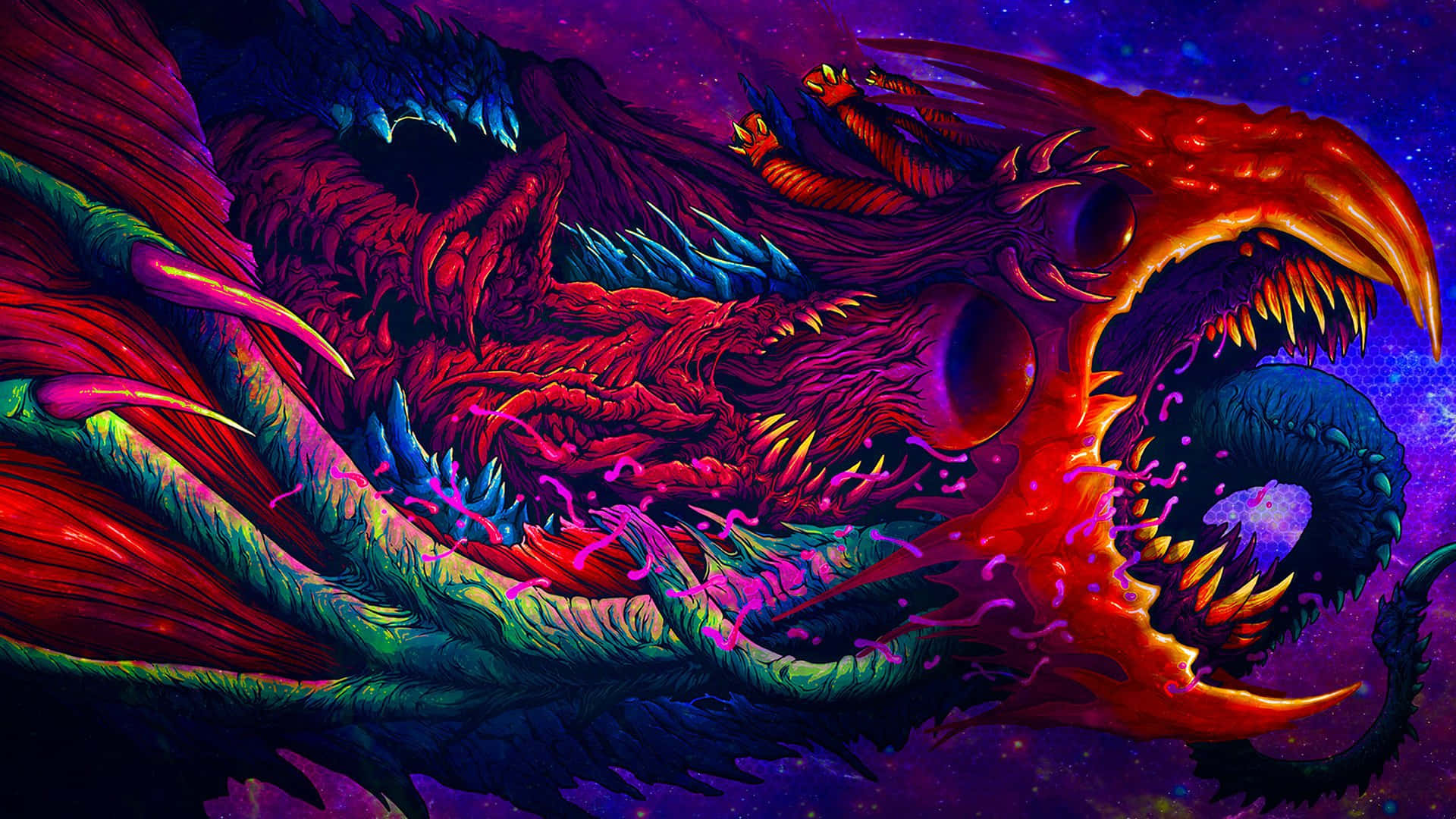 steampunk, cosmic dragon, glowing neon scales, Full HD Desktop Wallpaper