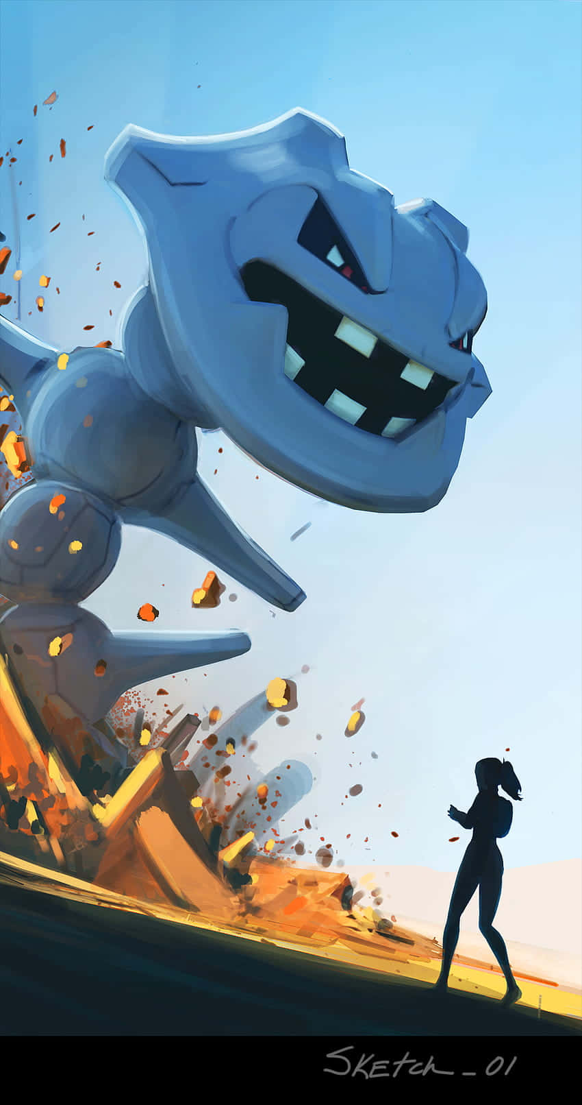 Steelix, blue Pokémon, fiery landscape, HD Phone Wallpaper