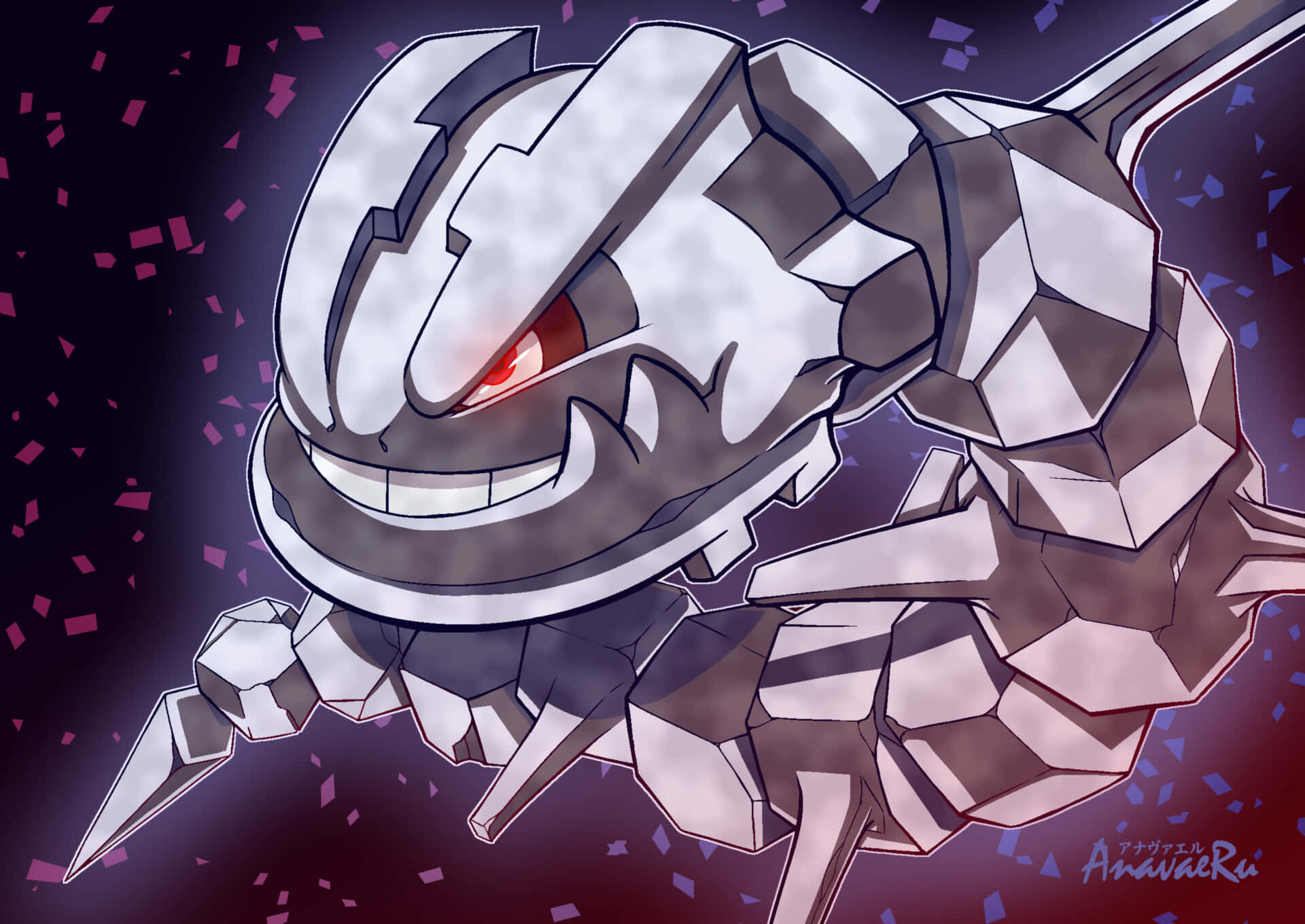 Steelix, glowing red eyes, jagged armor, Full HD Desktop Wallpaper