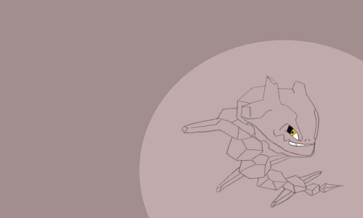 Steelix, grinning, minimalist line-art illustration, SD Desktop Wallpaper