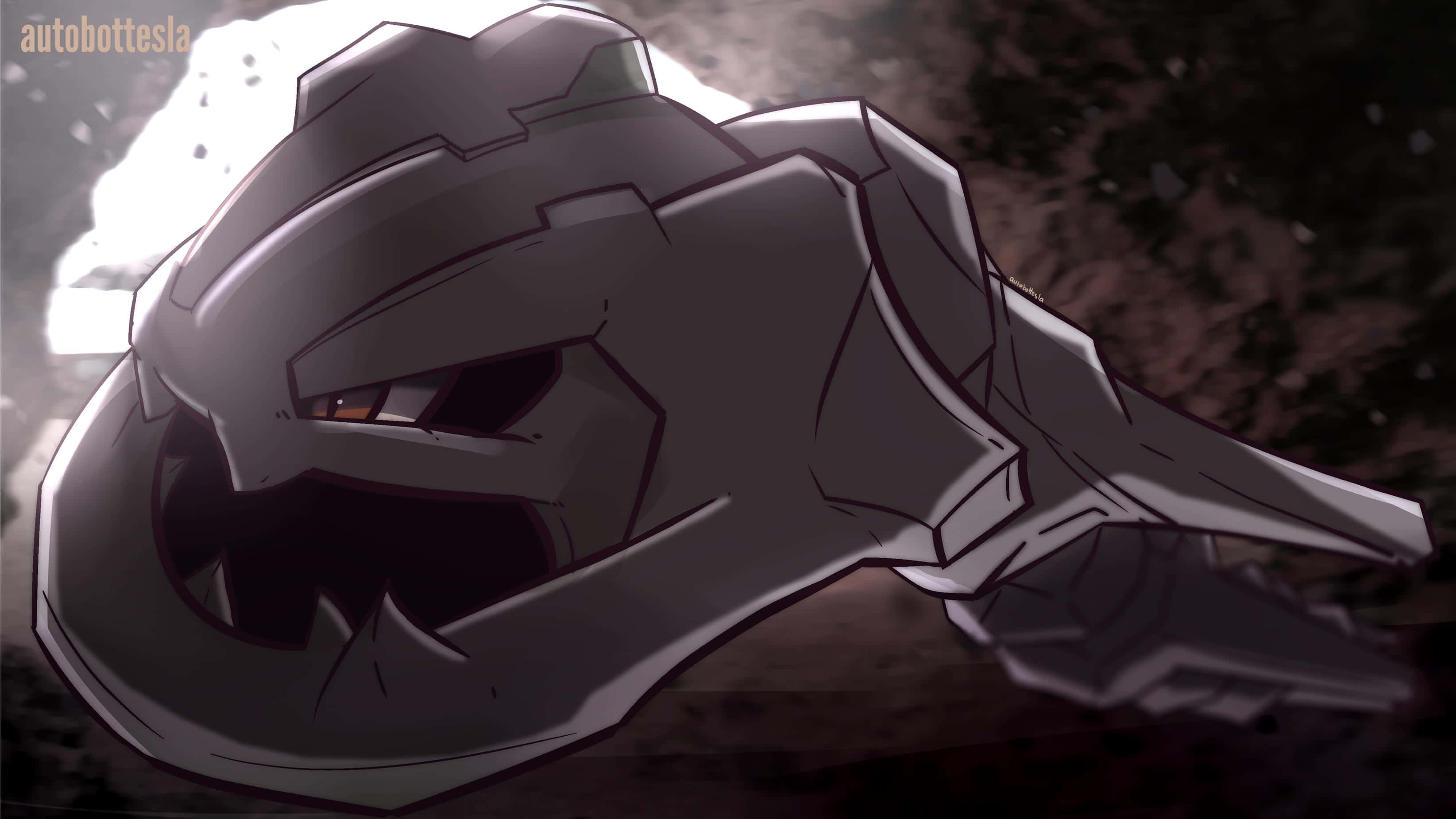 Steelix, glowing orange eyes, jagged armor, 2K Desktop Wallpaper