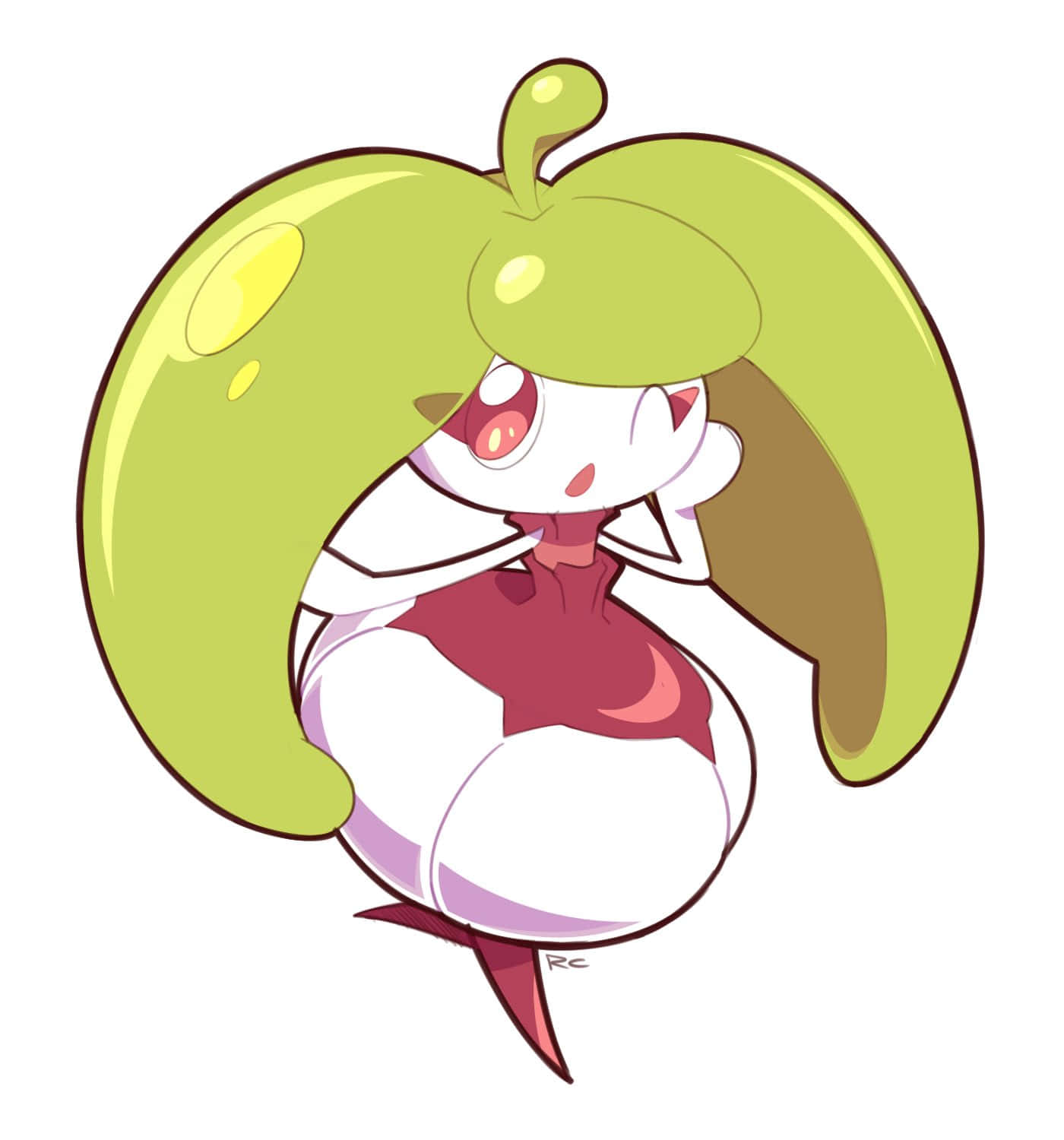 Steenee, anime-style apple-shaped creature, large green leaves, HD Phone Wallpaper