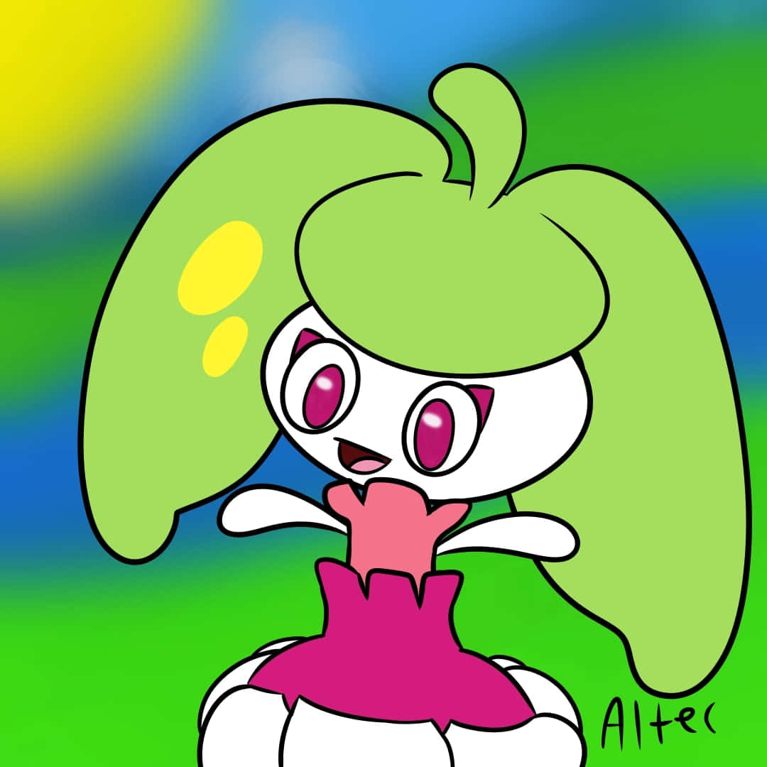 Steenee, green leaf-like hair, pink eyes, SD Desktop Wallpaper