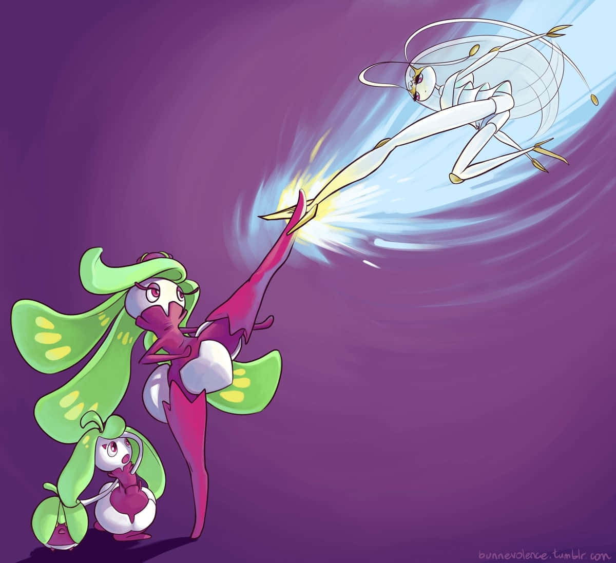 Steenee, pink and green anime-style, glowing kick, SD Desktop Wallpaper
