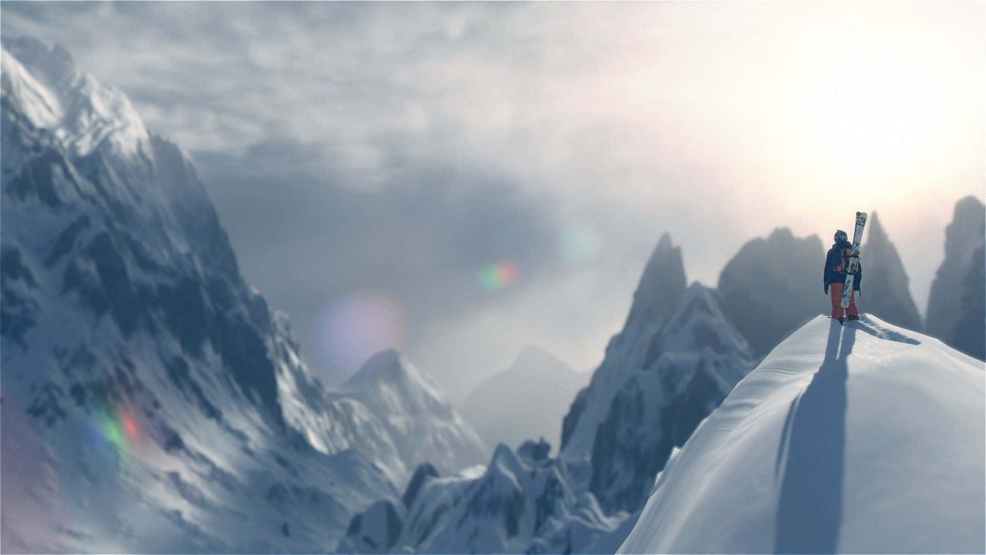 Steep, snow-covered mountain ridge, alpine valley, Full HD Desktop Wallpaper