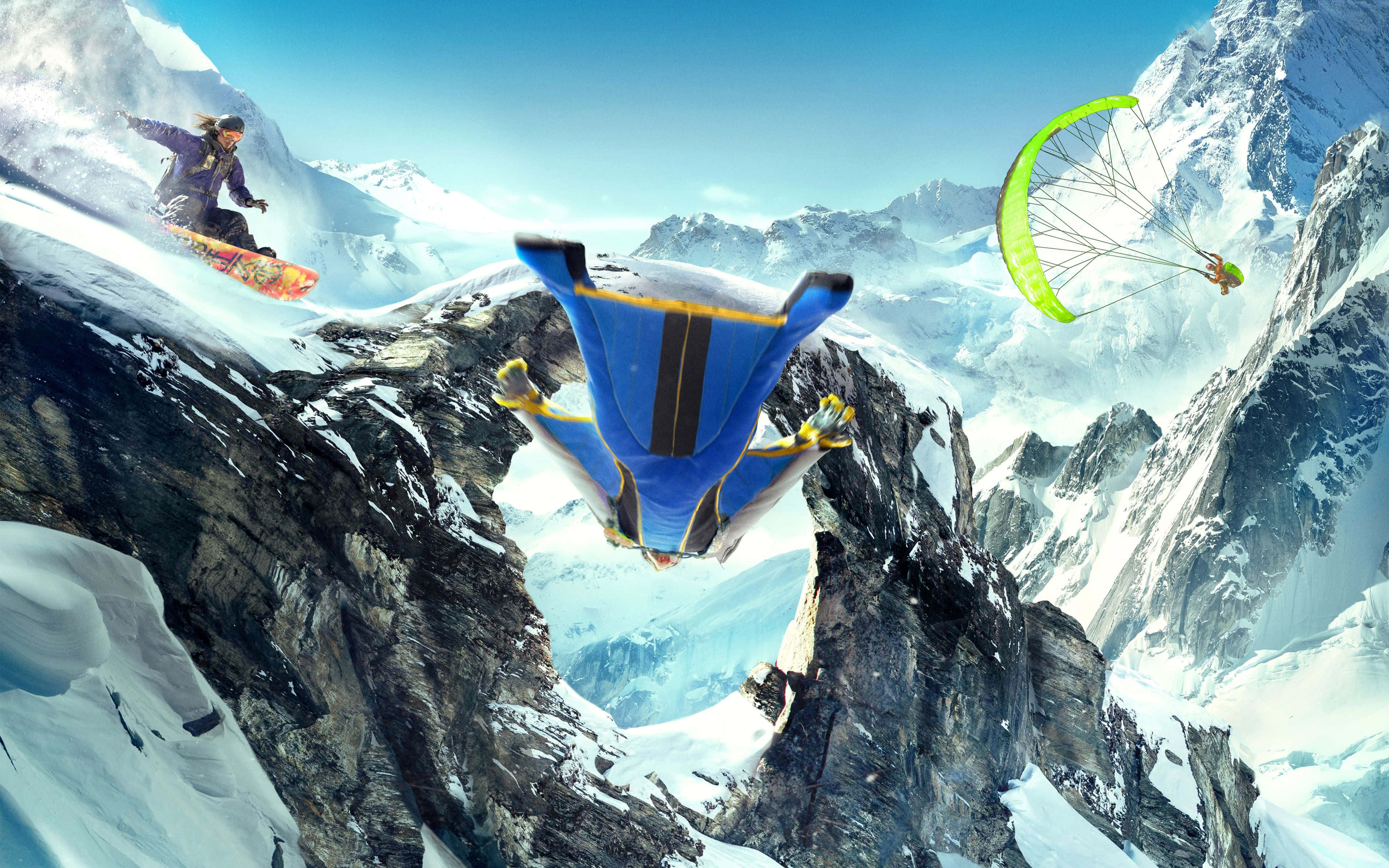 Steep, ice sports, snowcapped mountain range, 4K Desktop Wallpaper