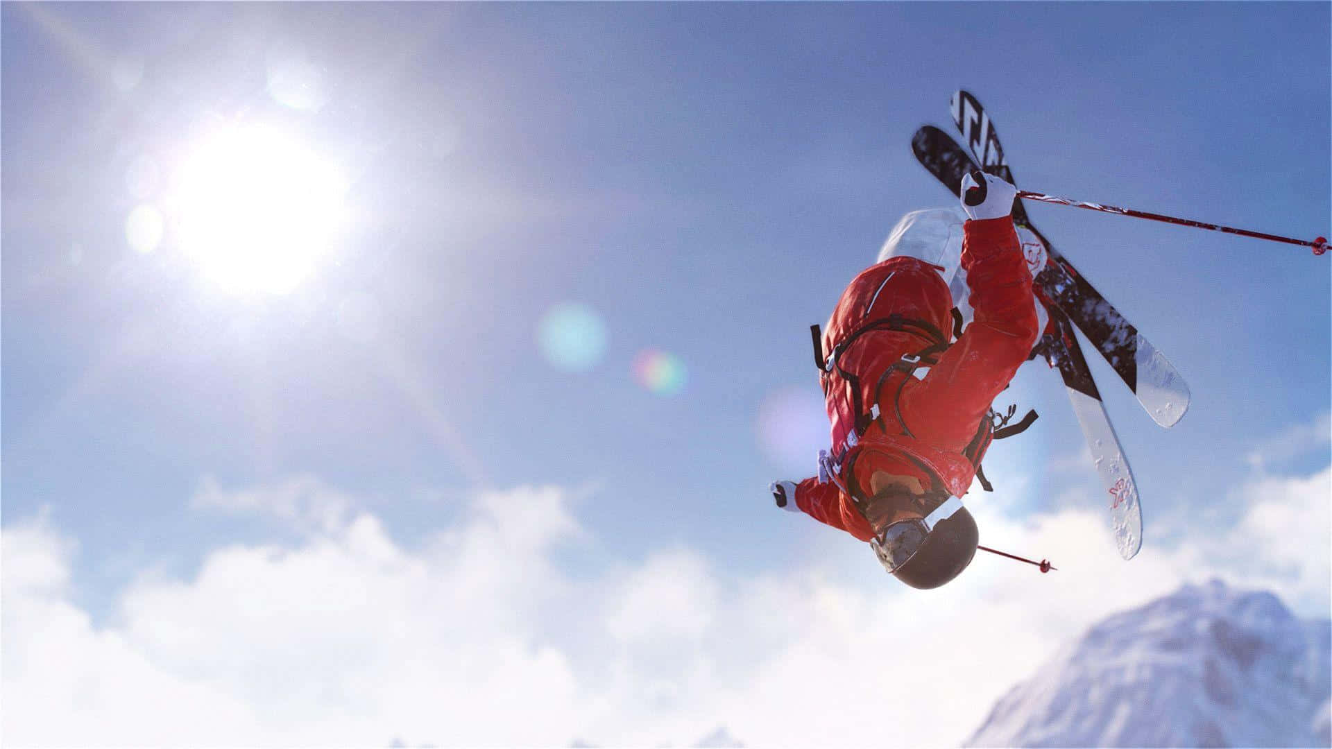 red suit, aerial flip, bright sunlit sky, Full HD Desktop Wallpaper