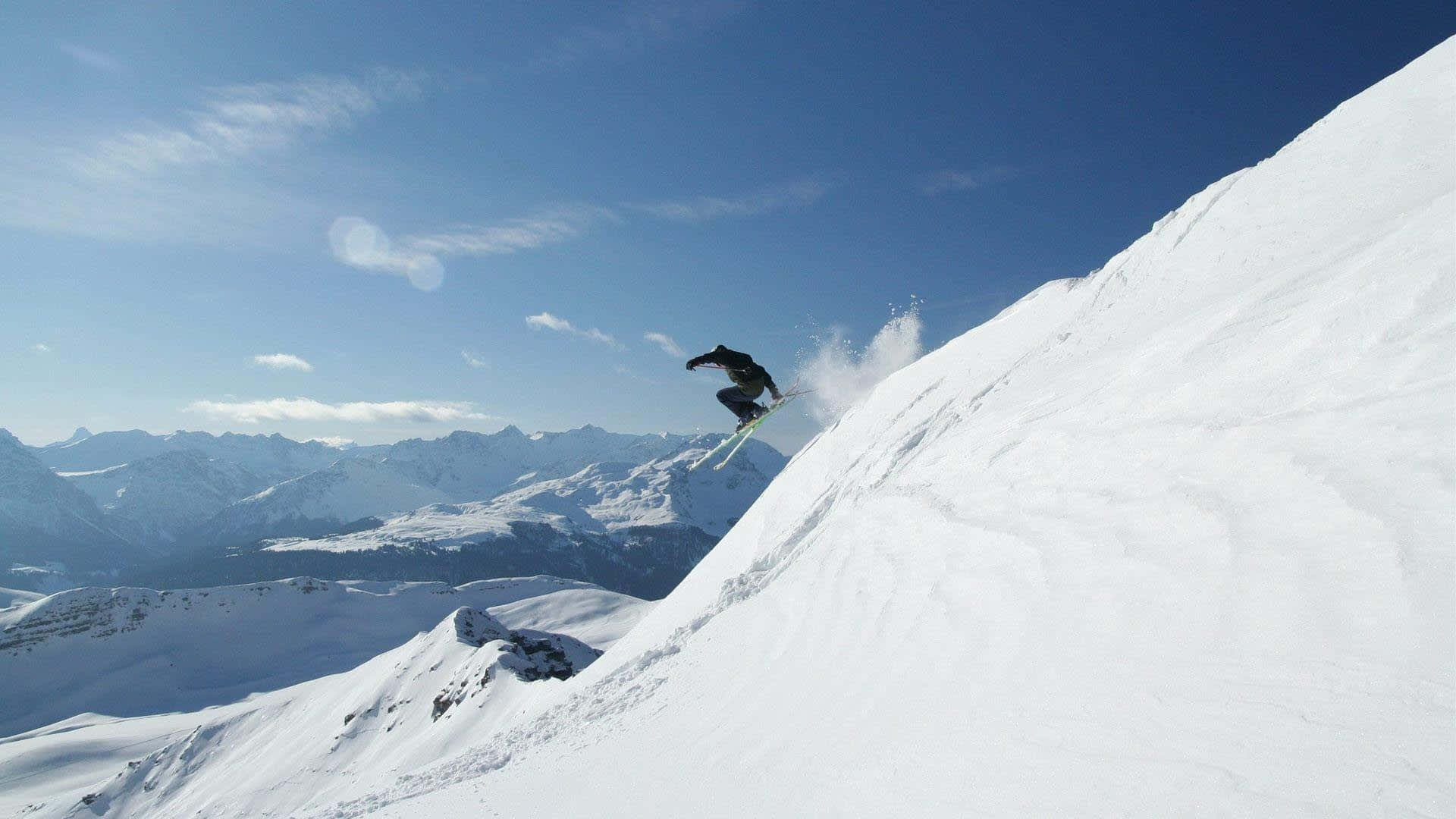 steep mountain, skiing trick, snowy mountain slope, Full HD Desktop Wallpaper