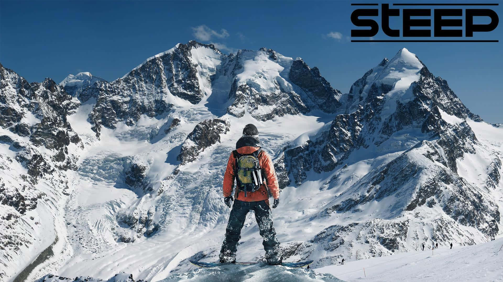 snowboarder, orange jacket, snowy mountain peak, Full HD Desktop Wallpaper