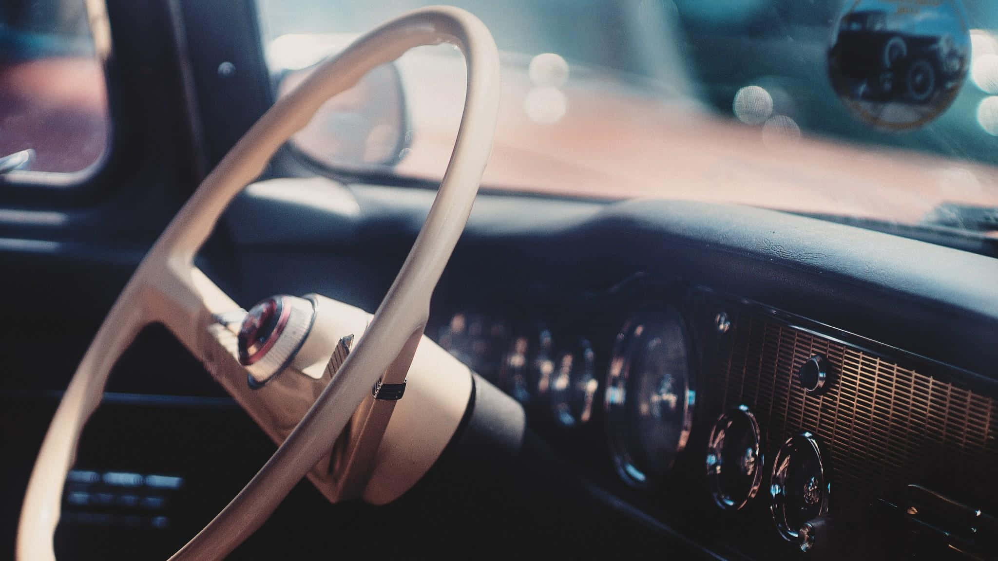 beige steering wheel, dashboard, chrome gauges, Full HD Desktop Wallpaper