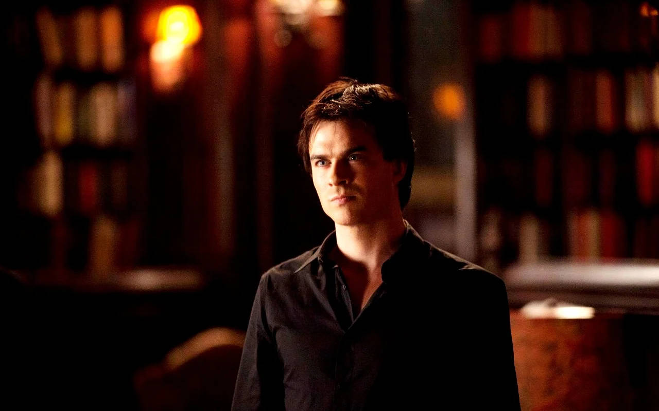Stefan Salvatore, library, dark shirt, HD Desktop Wallpaper
