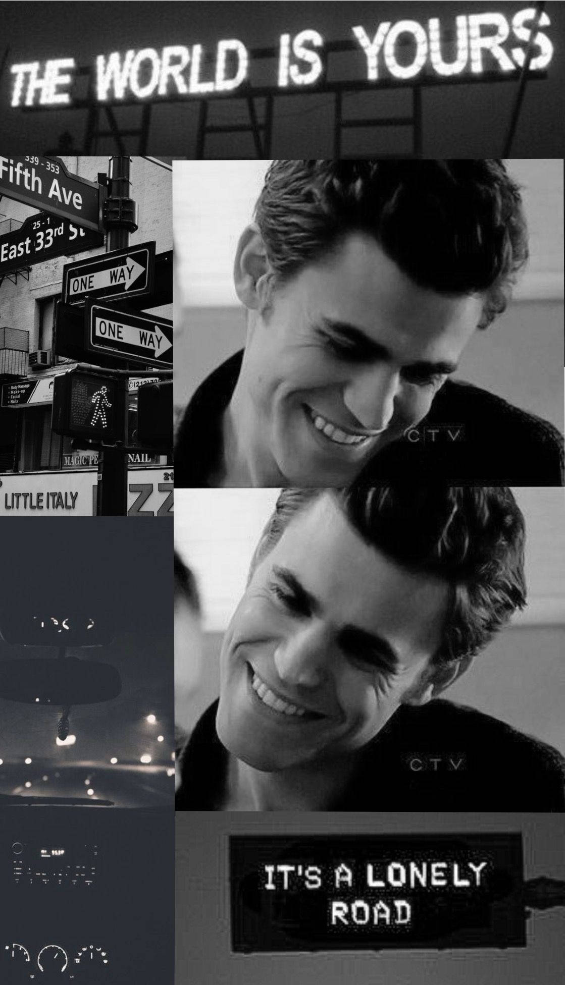 Stefan Salvatore, black and white, city street signs, Full HD Phone Wallpaper