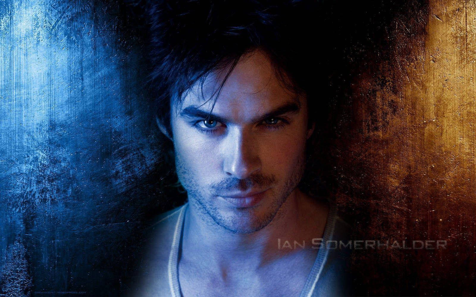 Stefan Salvatore, intense blue eyes, blue and gold lighting, HD Desktop Wallpaper