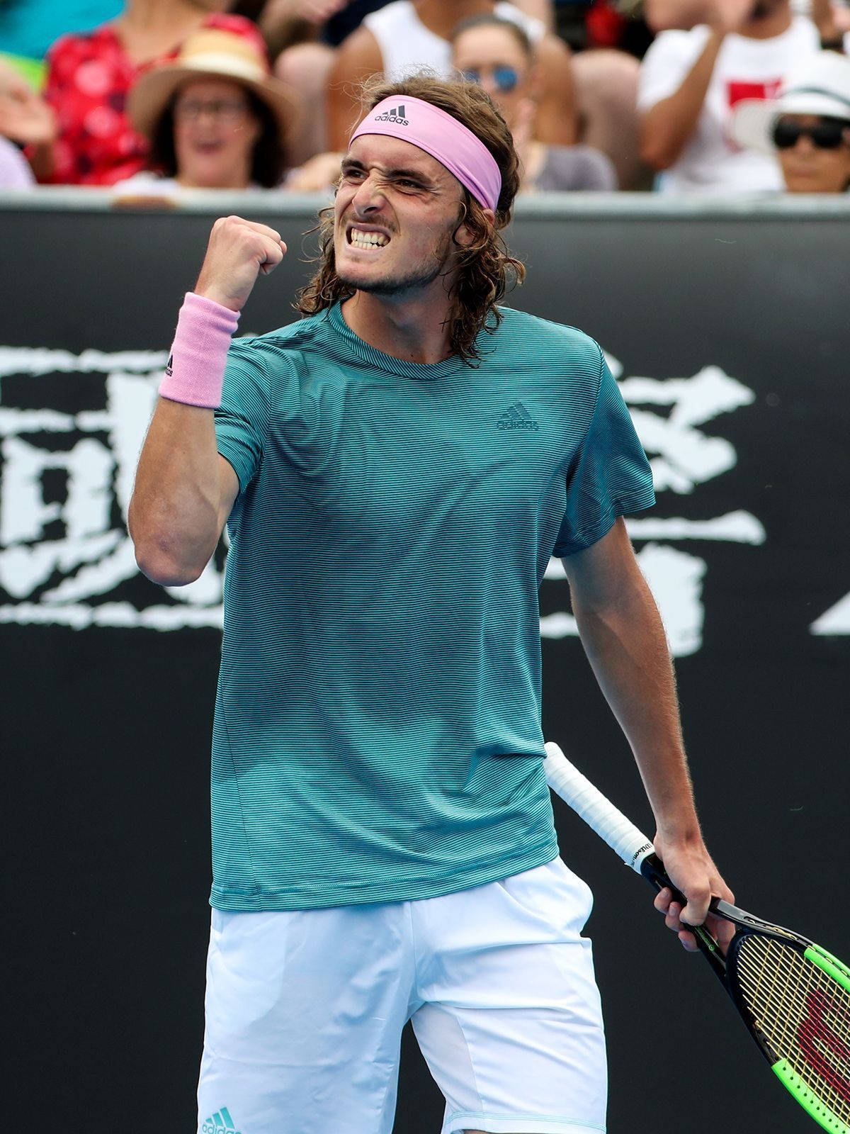 Stefanos Tsitsipas, pink headband, tennis player, HD Phone Wallpaper