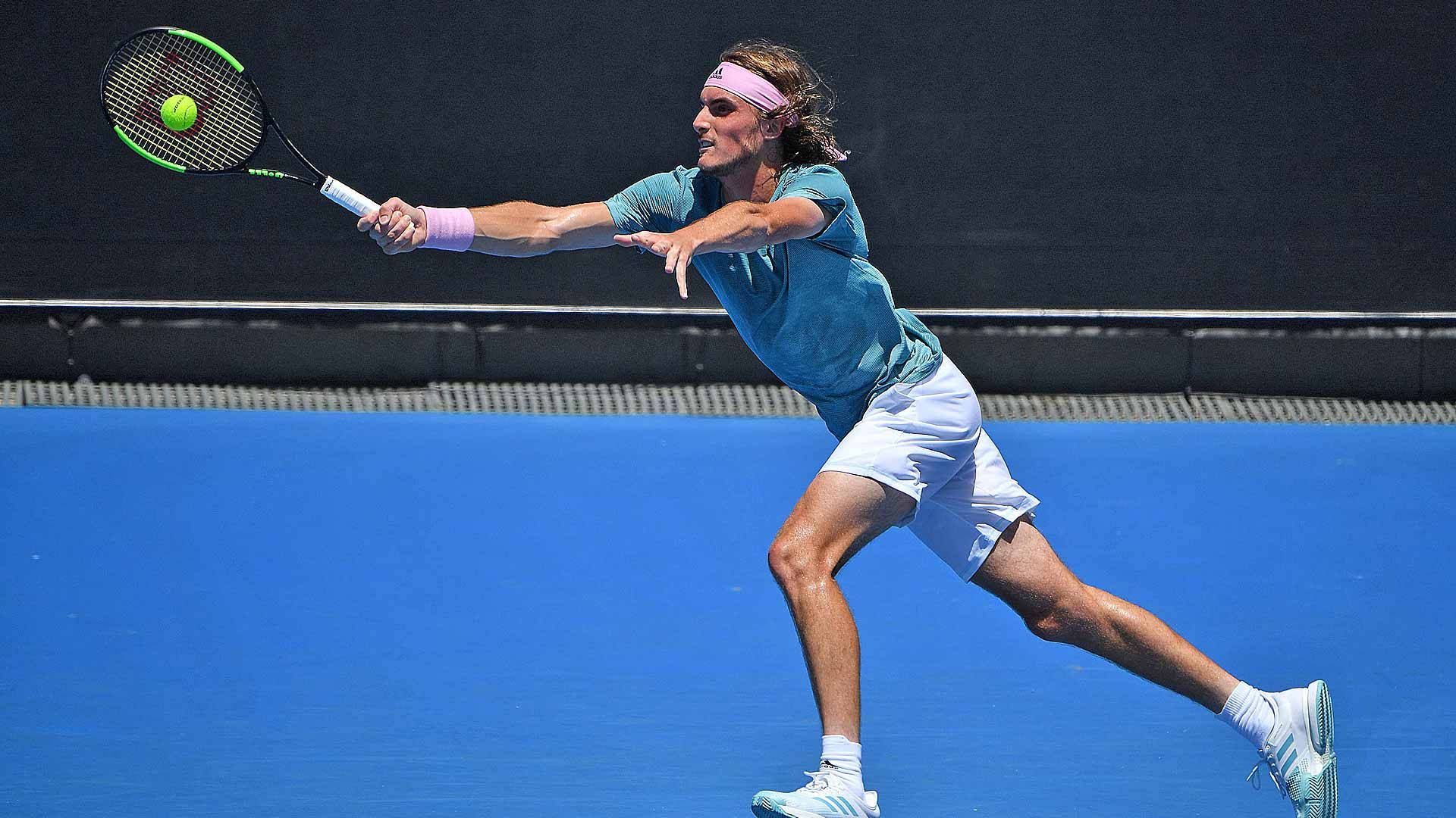 Stefanos Tsitsipas, tennis ball, bright green ball, Full HD Desktop Wallpaper