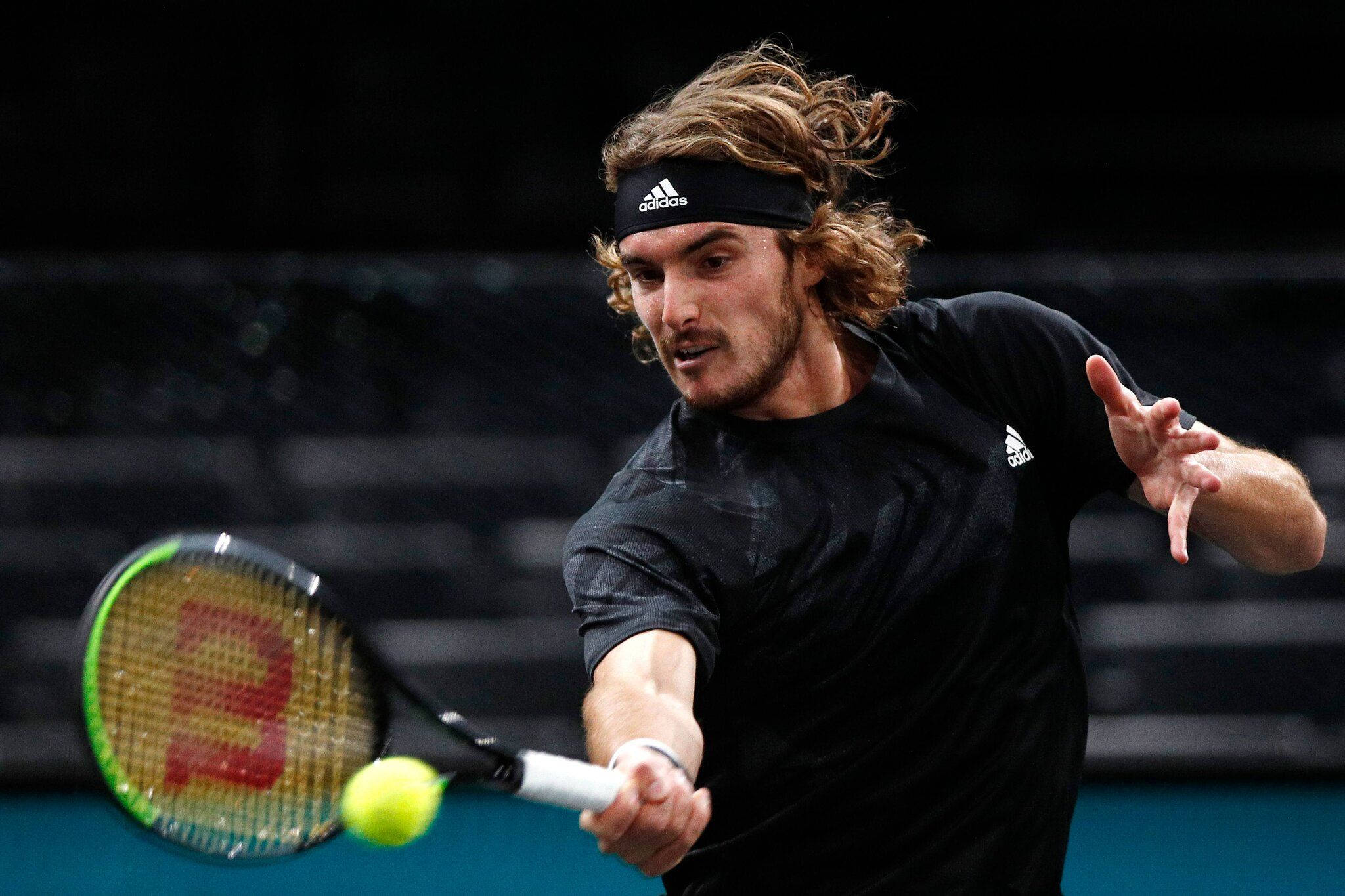 Stefanos Tsitsipas, tennis ball, racket, Full HD Desktop Wallpaper