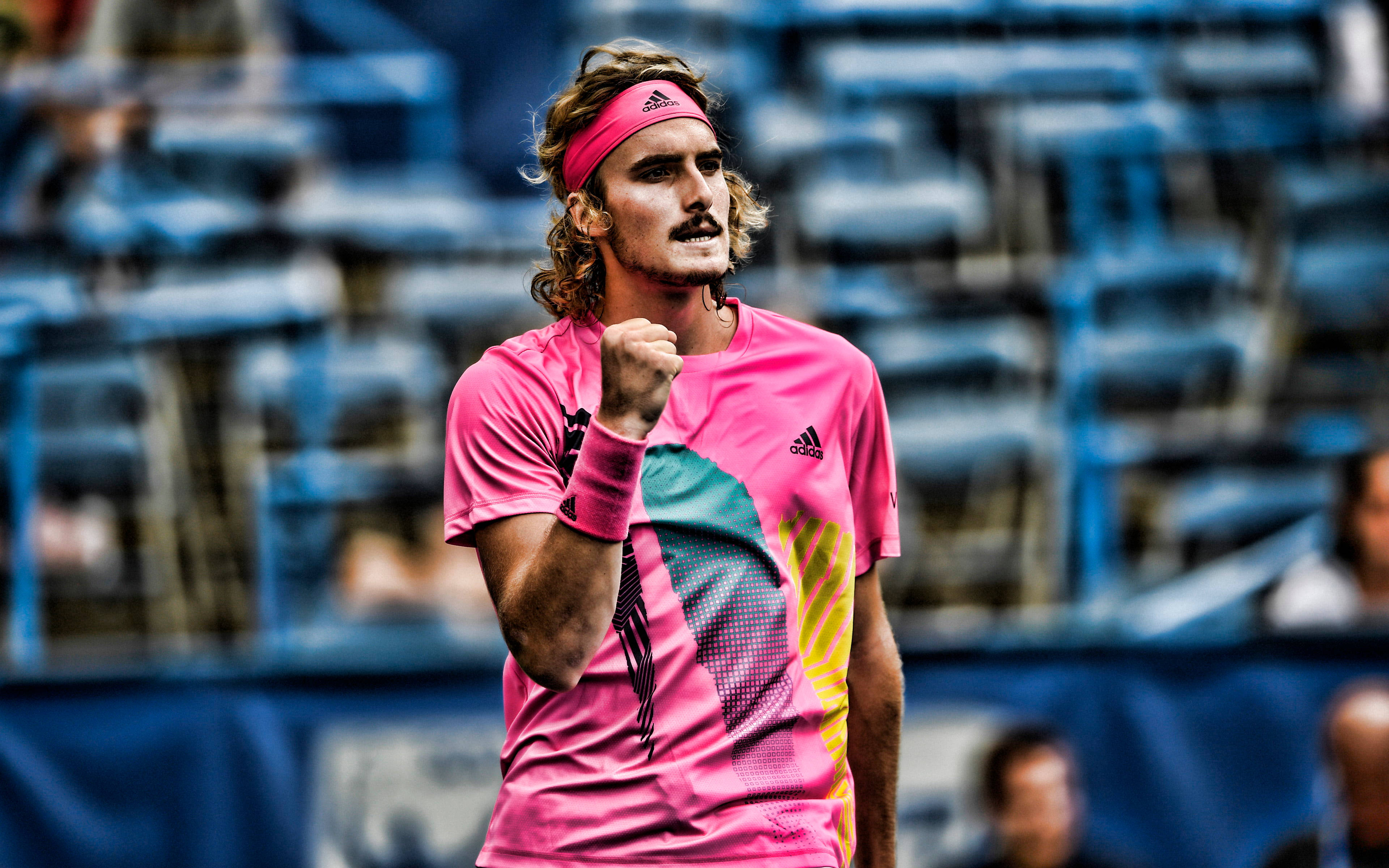 Stefanos Tsitsipas, pink shirt, tennis player, 4K Desktop Wallpaper