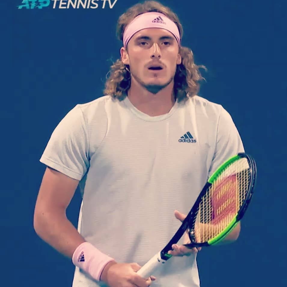 Stefanos Tsitsipas, pink headband, racket, SD Desktop Wallpaper