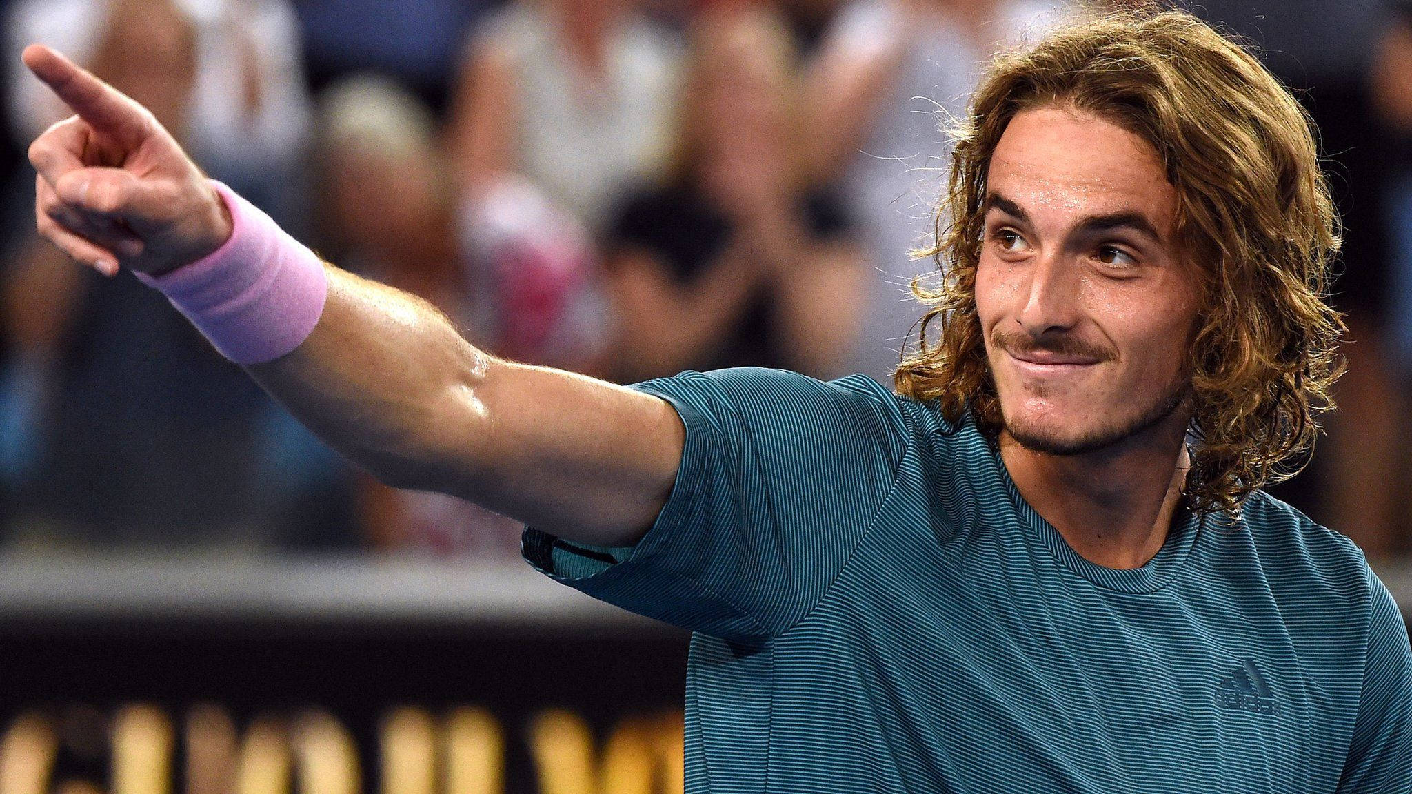 Stefanos Tsitsipas, tennis player, long hair, Full HD Desktop Wallpaper