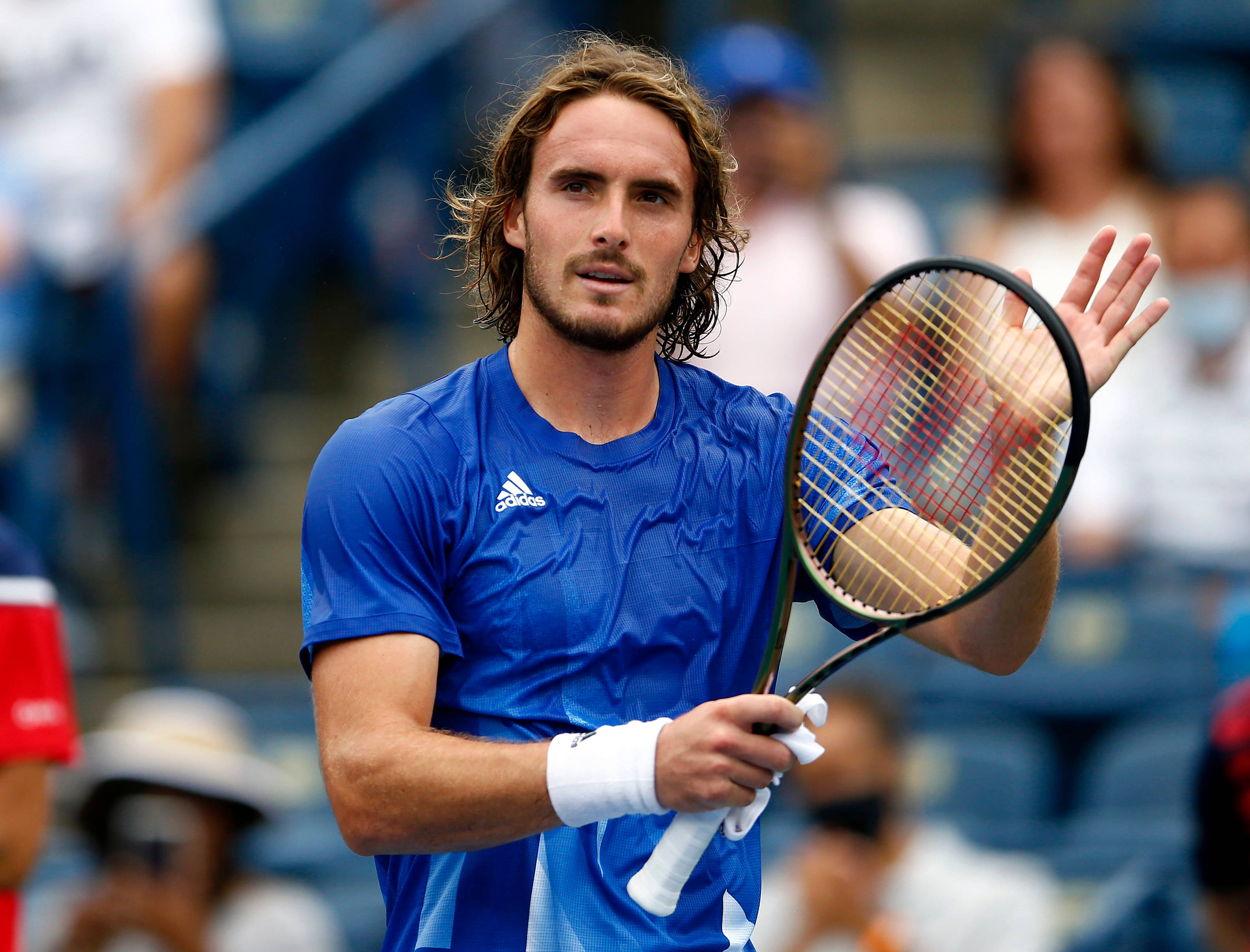 Stefanos Tsitsipas, racket, blue shirt, 2K Desktop Wallpaper