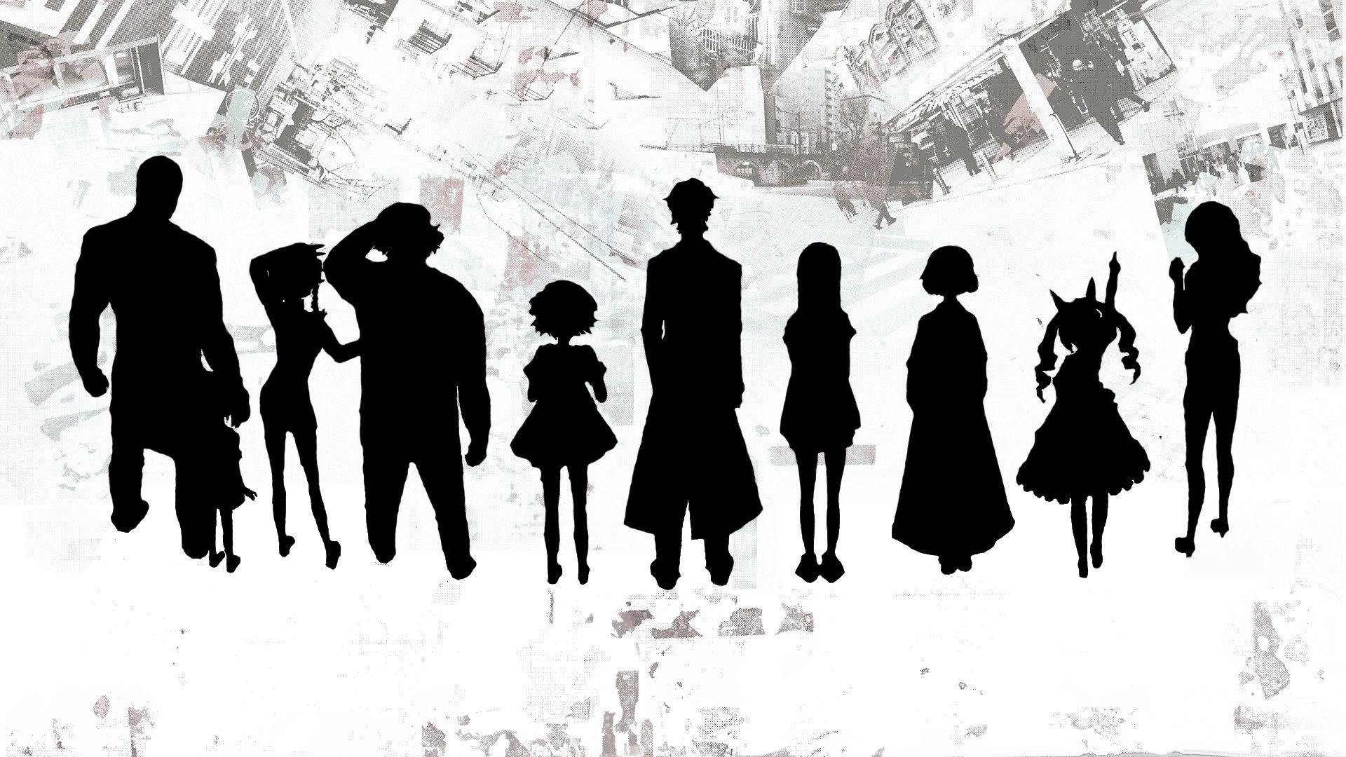 Steins Gate, black and white, anime characters, Full HD Desktop Wallpaper