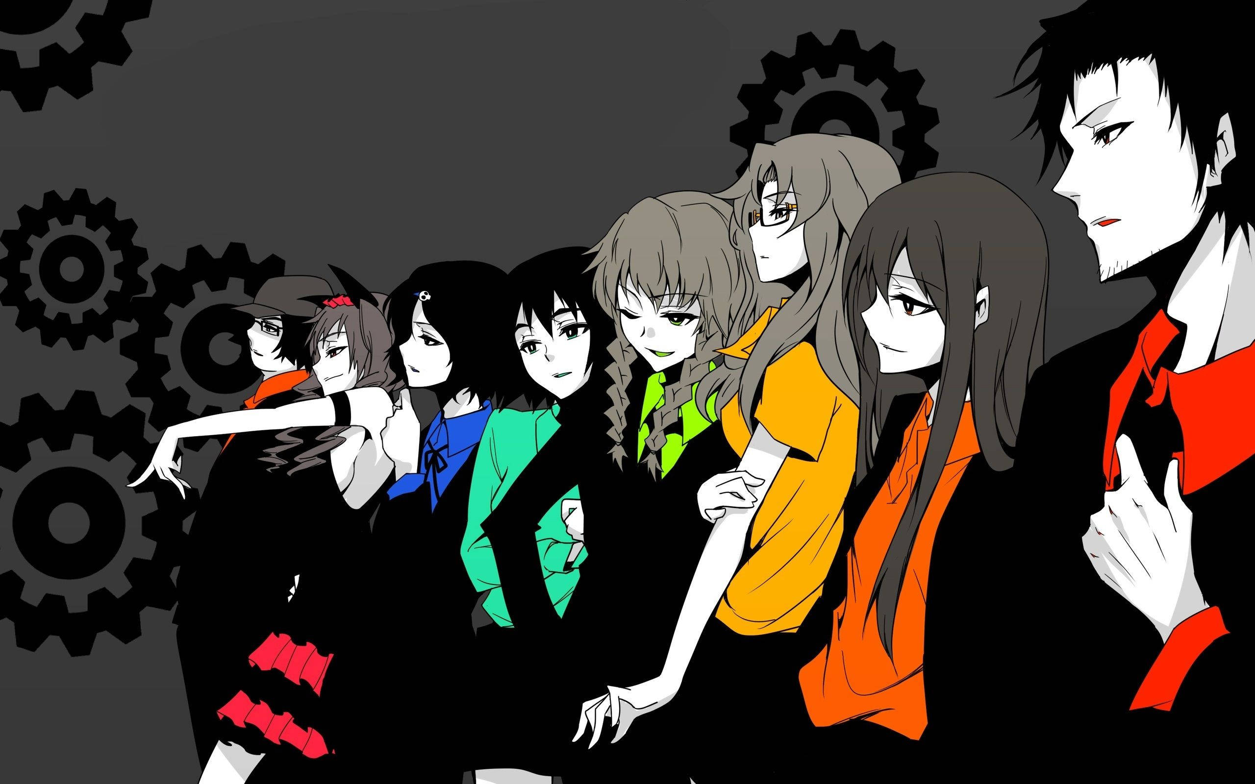 Steins Gate, anime characters, mechanical gears, 2K Desktop Wallpaper
