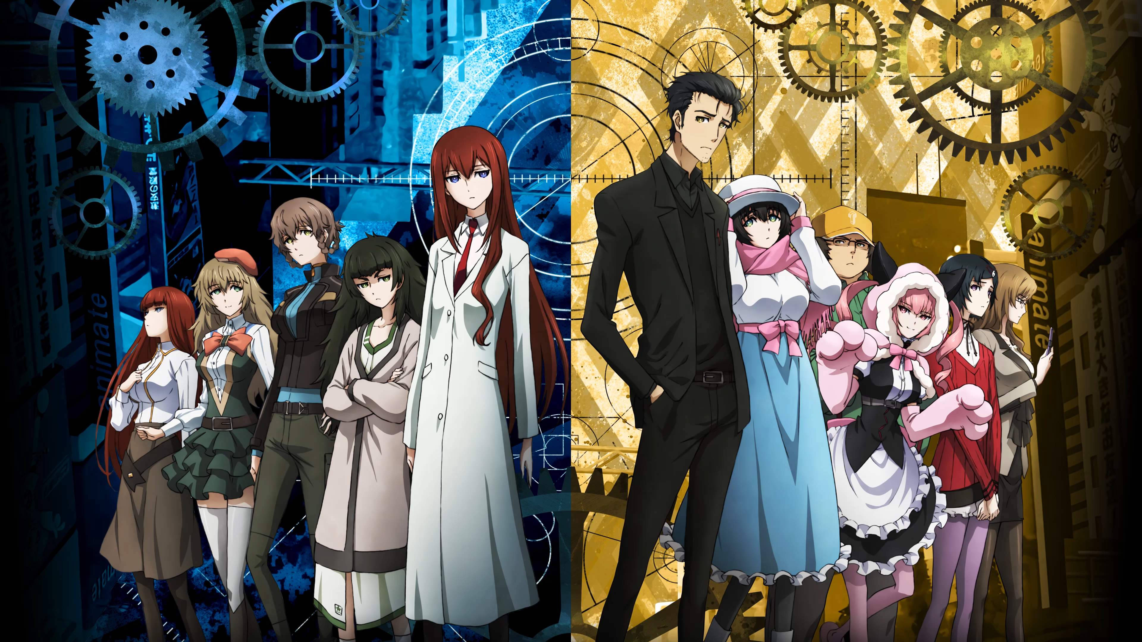 Steins Gate, blue and yellow gear wheel, steampunk gear-filled backgrounds, 4K Desktop Wallpaper