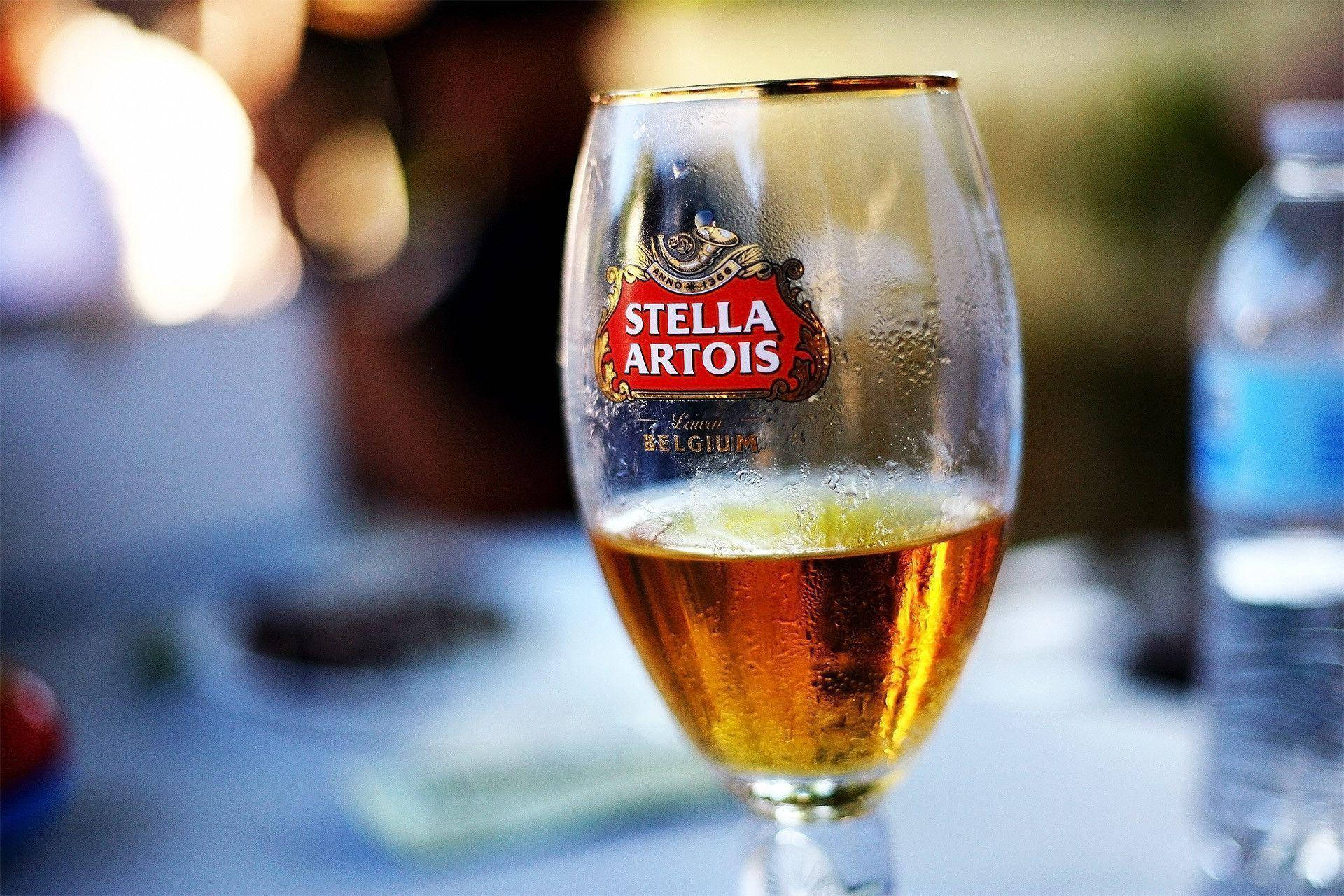Stella Artois, golden, condensation, Full HD Desktop Wallpaper