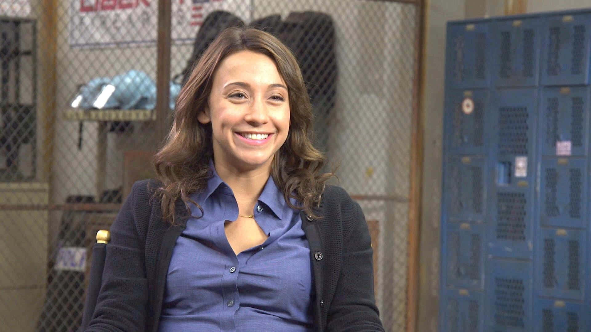 Stella Maeve, locker room, blue lockers, Full HD Desktop Wallpaper