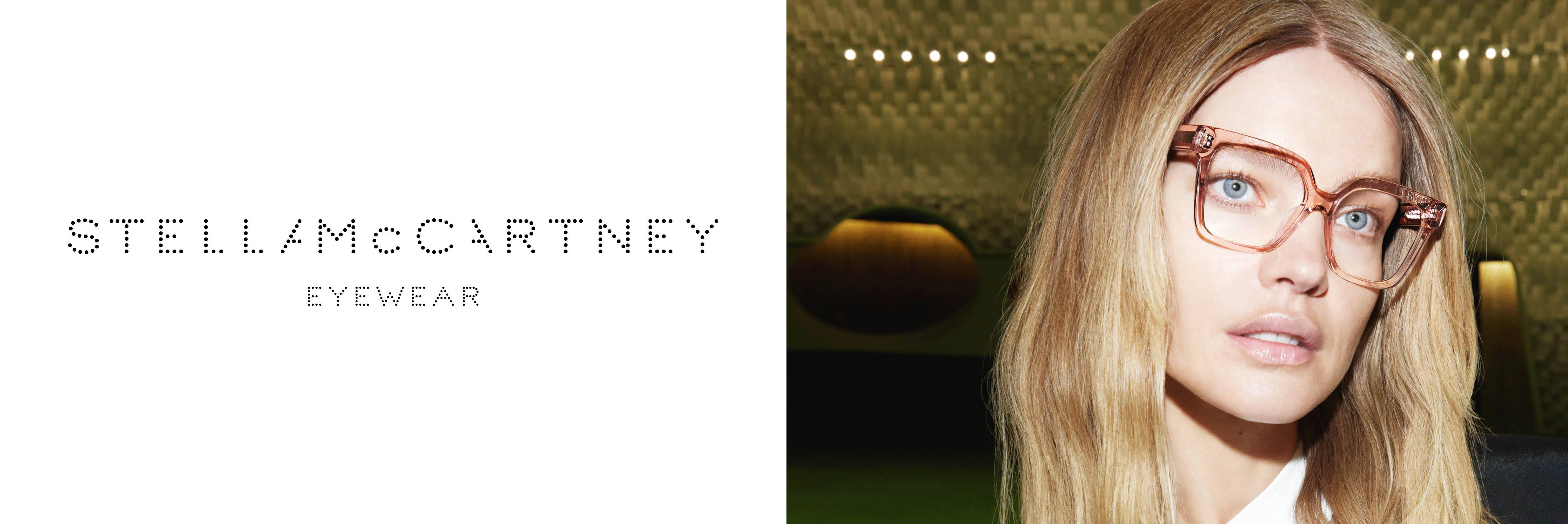 Stella McCartney, rose gold eyeglasses, textured green wall, 5K Desktop Wallpaper