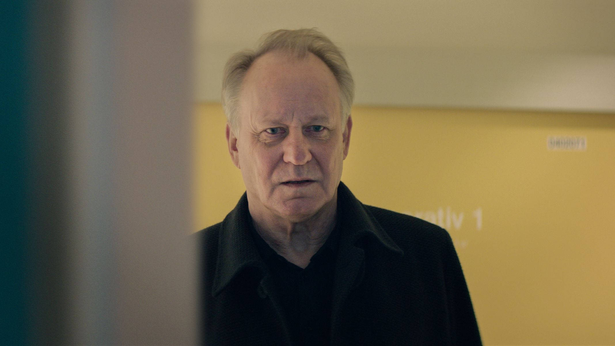 Stellan Skarsgård, black coat, doorway, Full HD Desktop Wallpaper