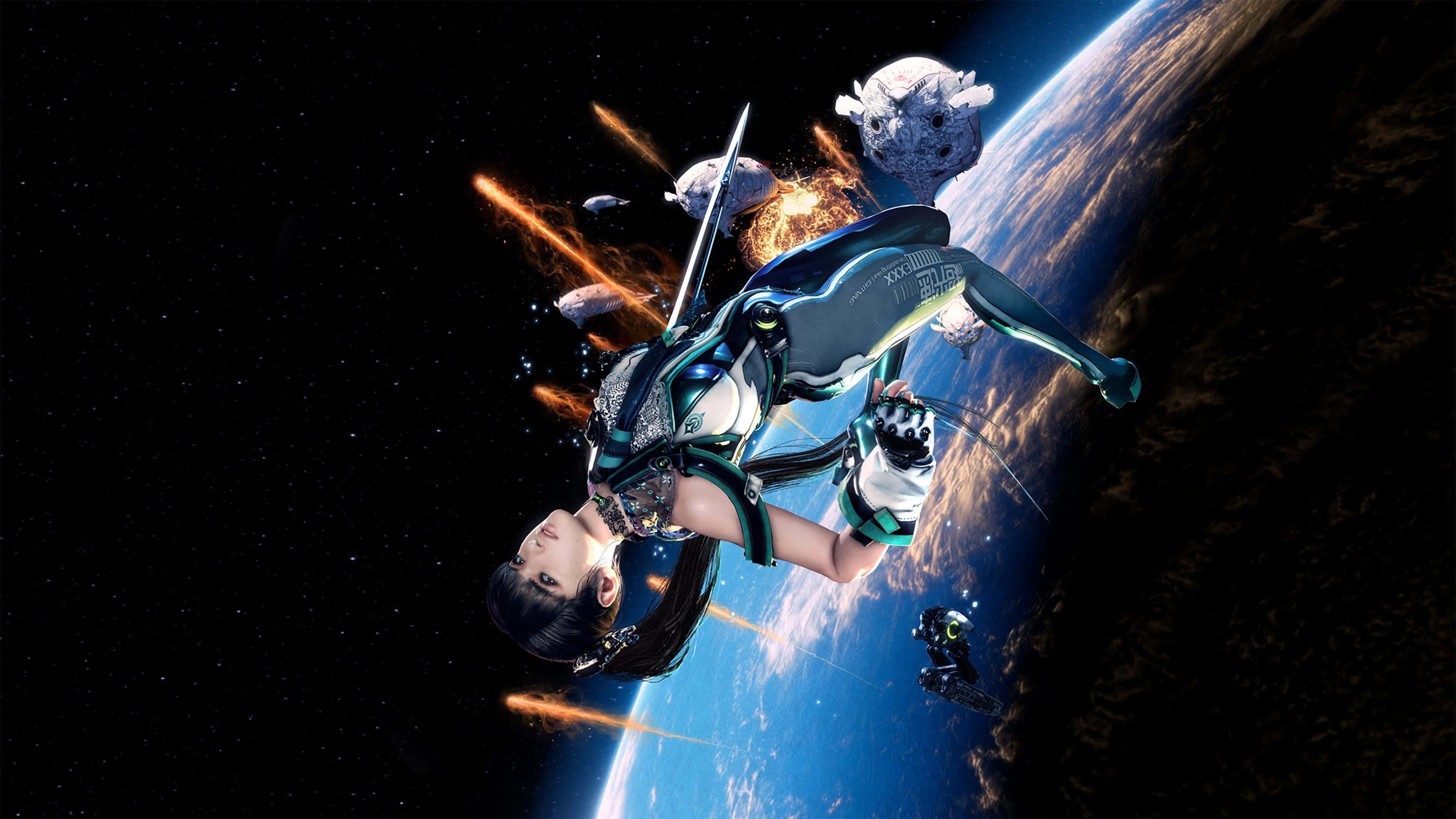 Stellar Blade, space combat scene, futuristic warrior, 4K Desktop Wallpaper