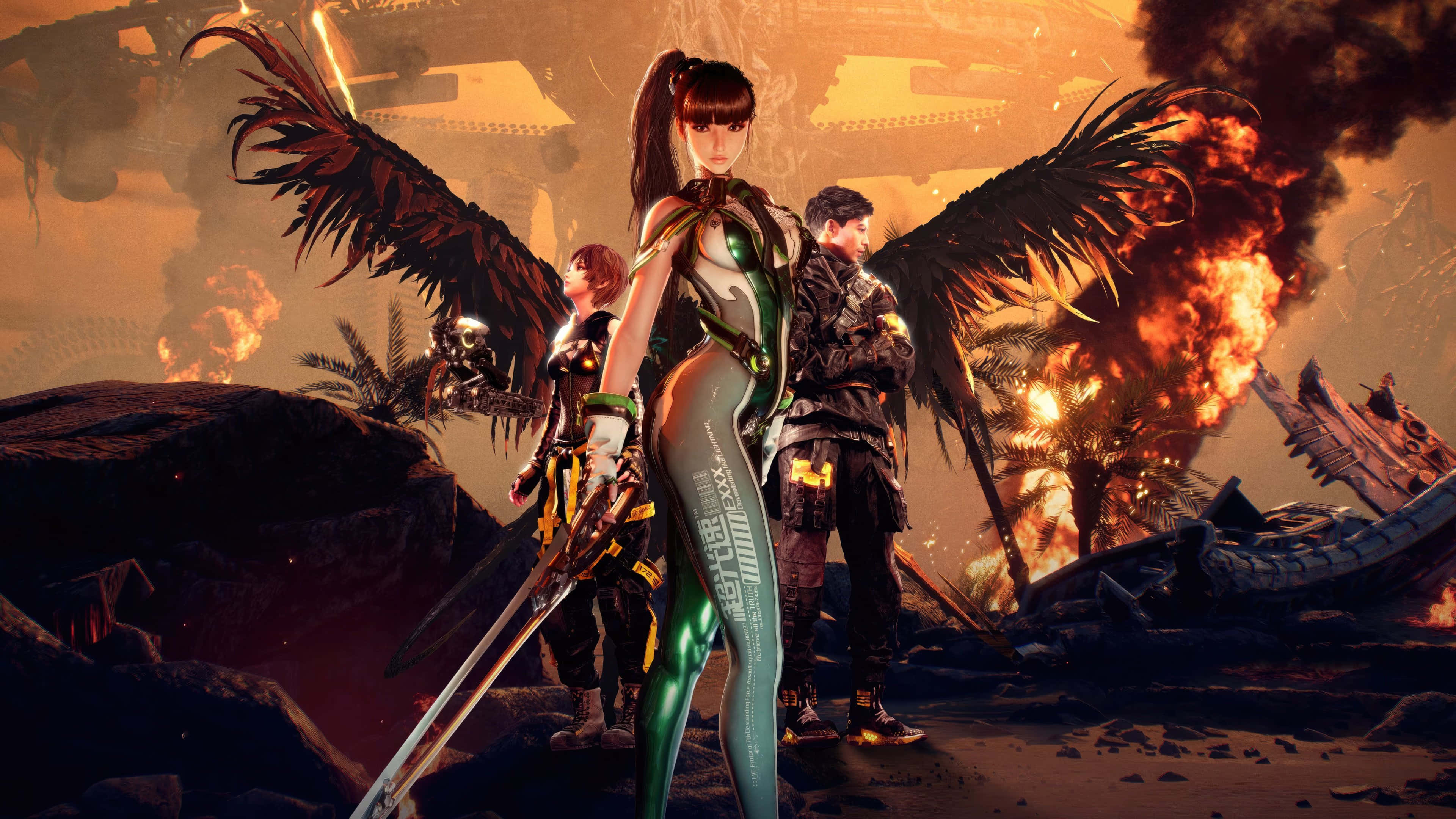 Stellar Blade, armored warriors, dark feathered wings, 4K Desktop Wallpaper